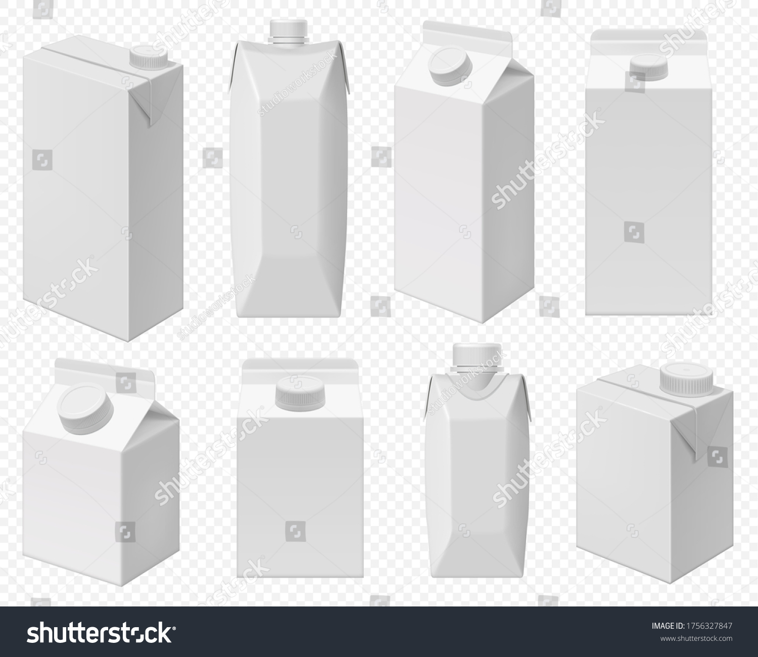 SVG of Milk and juice pack. Realistic carton package isolated, white box template for dairy product. Blank packaging for milk or juice on transparent background. svg