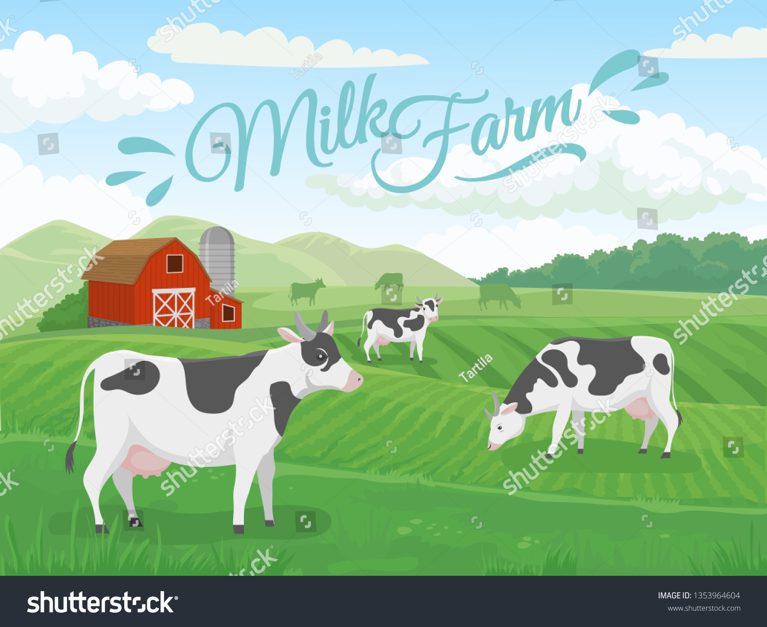 Milk Farm Field Dairy Farms Landscape Stock Vector (Royalty Free ...