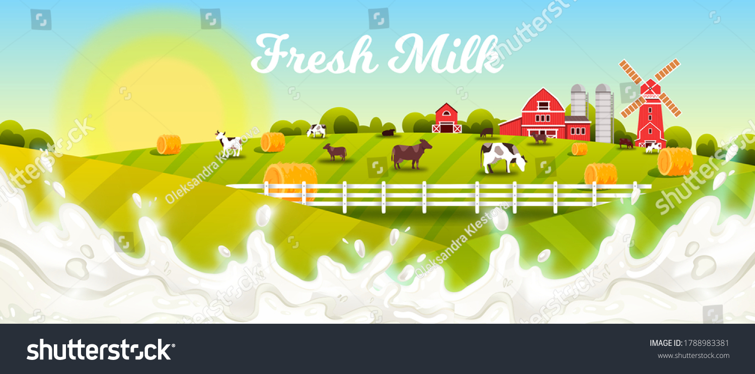 Milk Farm Vector Illustration Splash Green Stock Vector (Royalty Free ...