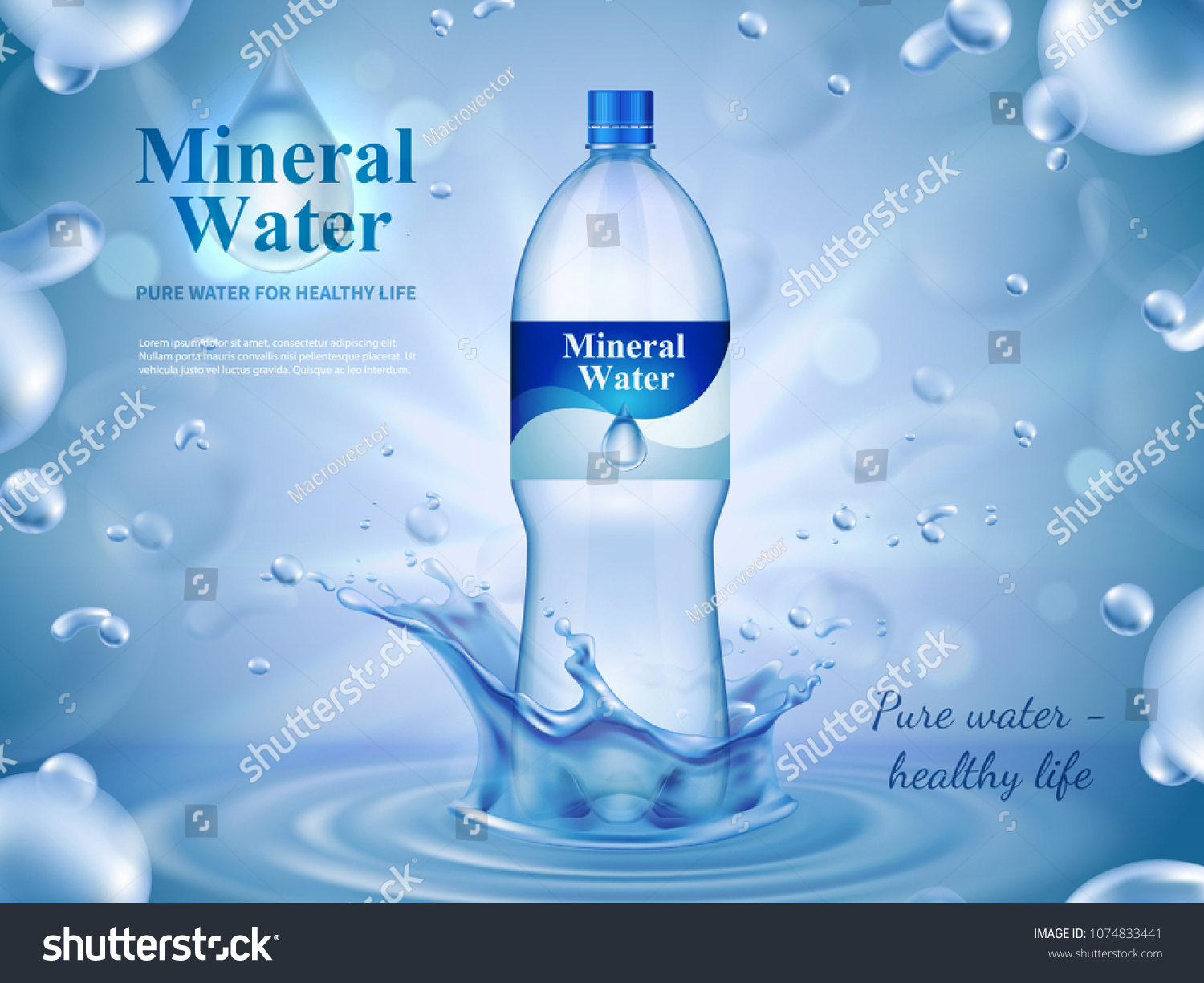 Mineral Water Advertising Composition Bottled Water Stock Vector 