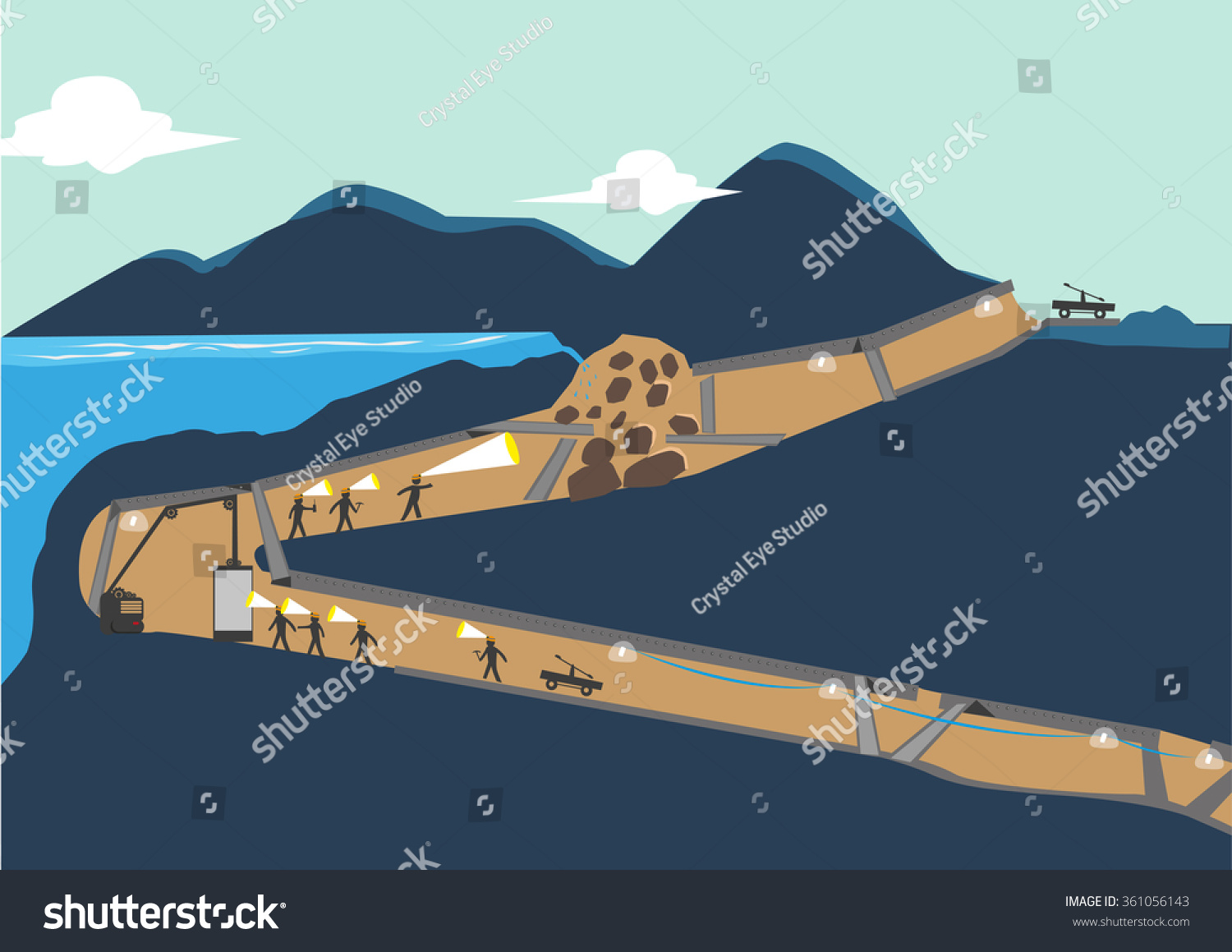 Miners Trapped Underground Below Sea Level Stock Vector Royalty Free