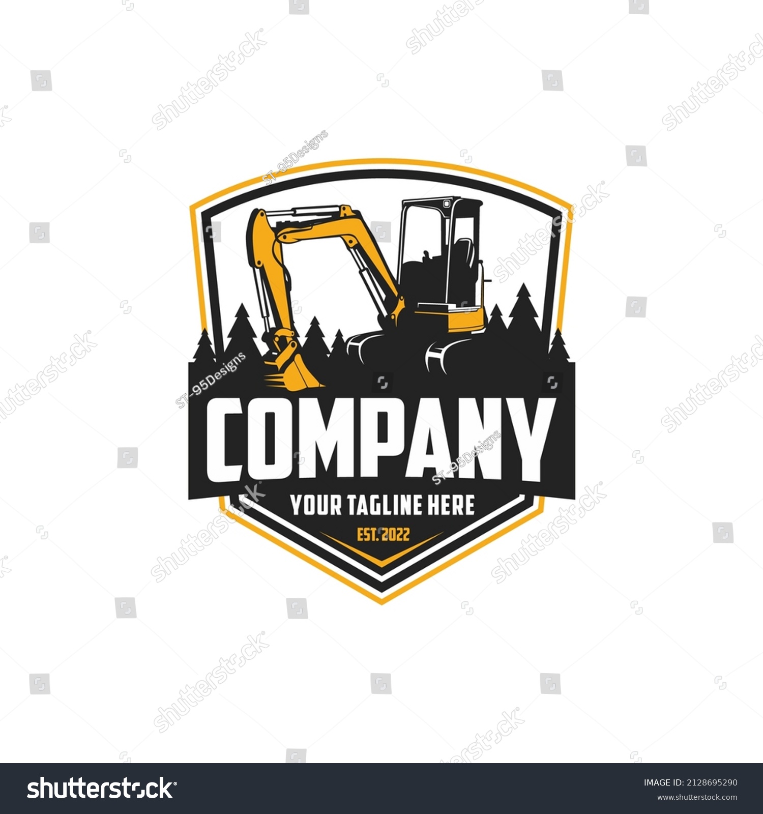 Mini Excavator Pine Trees Logo Stock Vector (Royalty Free) 2128695290 ...