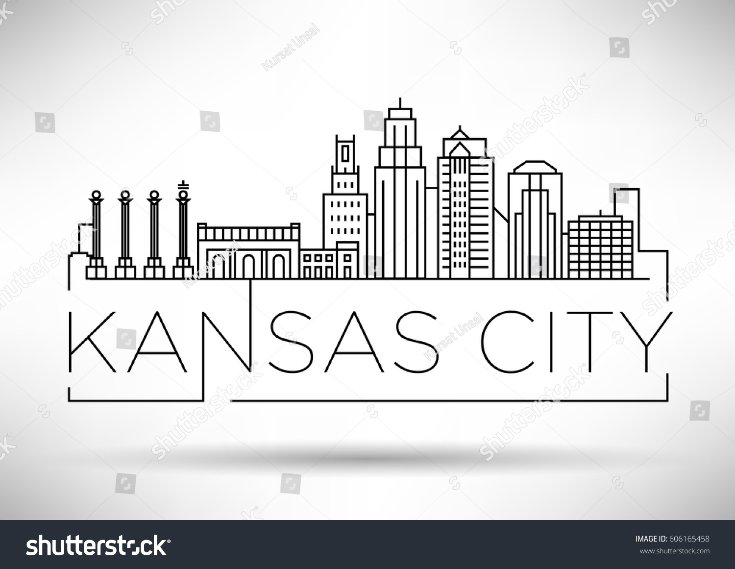 Kansas Vector Stock Vectors Images Vector Art Shutterstock   Stock Vector Minimal Kansas Linear City Skyline With Typographic Design 606165458 