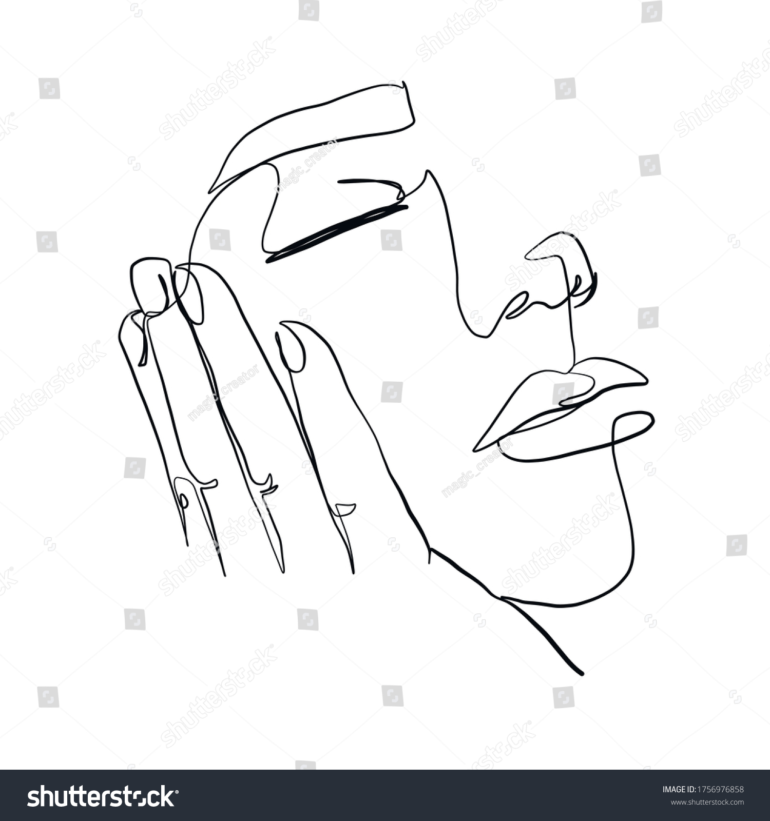 Minimal Line Vector Woman Face Linear Stock Vector (royalty Free 