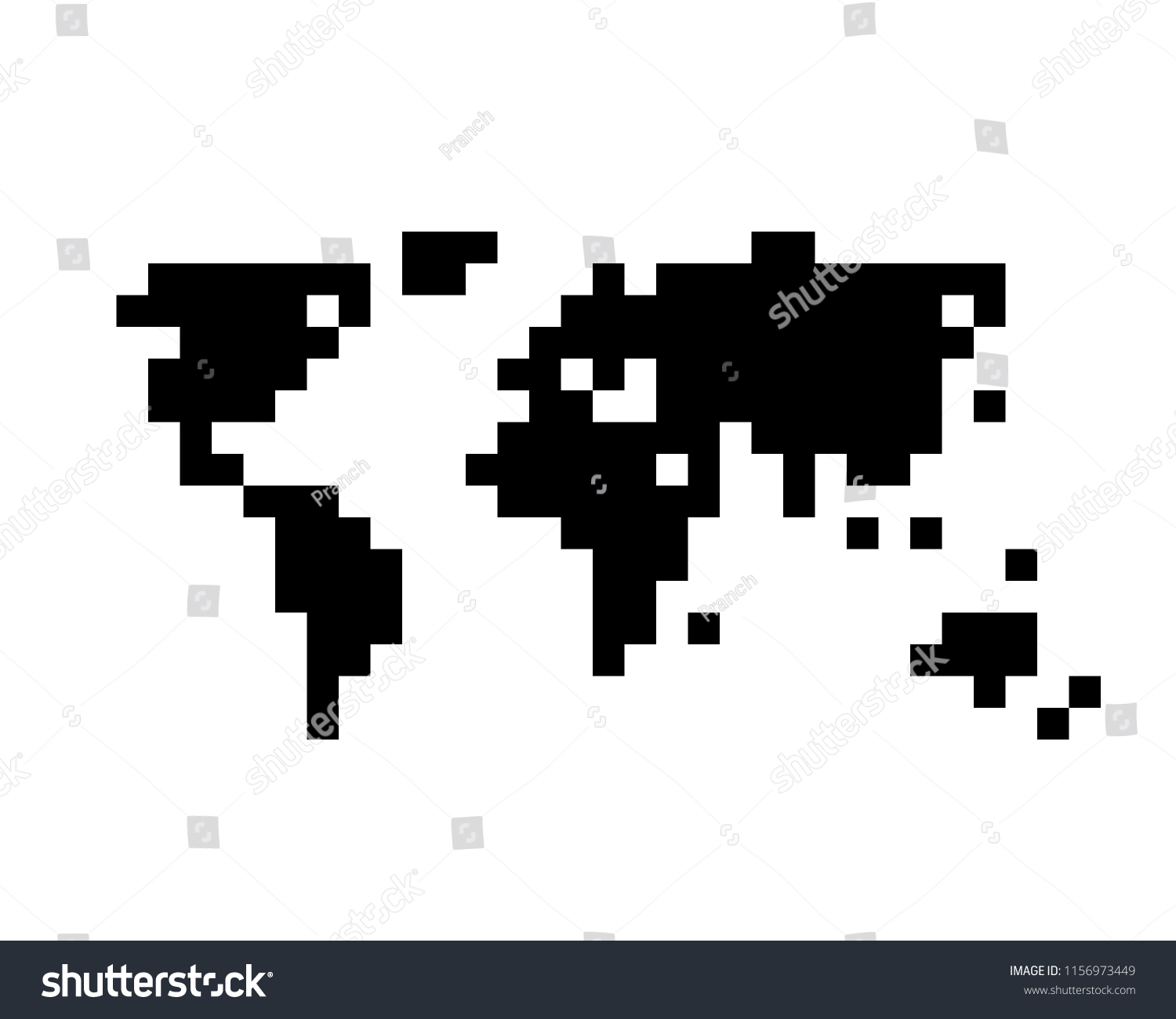 Vektor Stok Minimal Pixel Art Global World Map (Tanpa Royalti ...