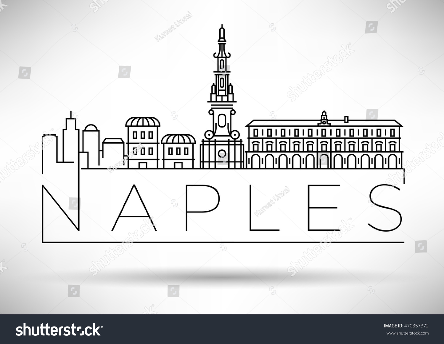 Minimal Vector Naples City Linear Skyline Stock Vector Royalty Free