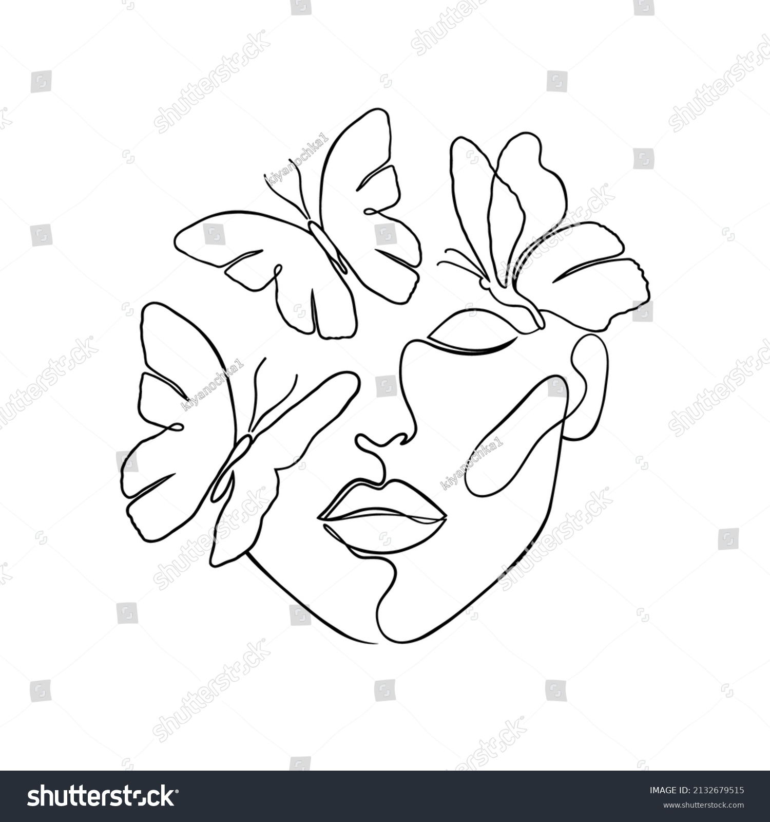 Minimal Woman Face Butterflies Creative Illustration Stock Vector ...