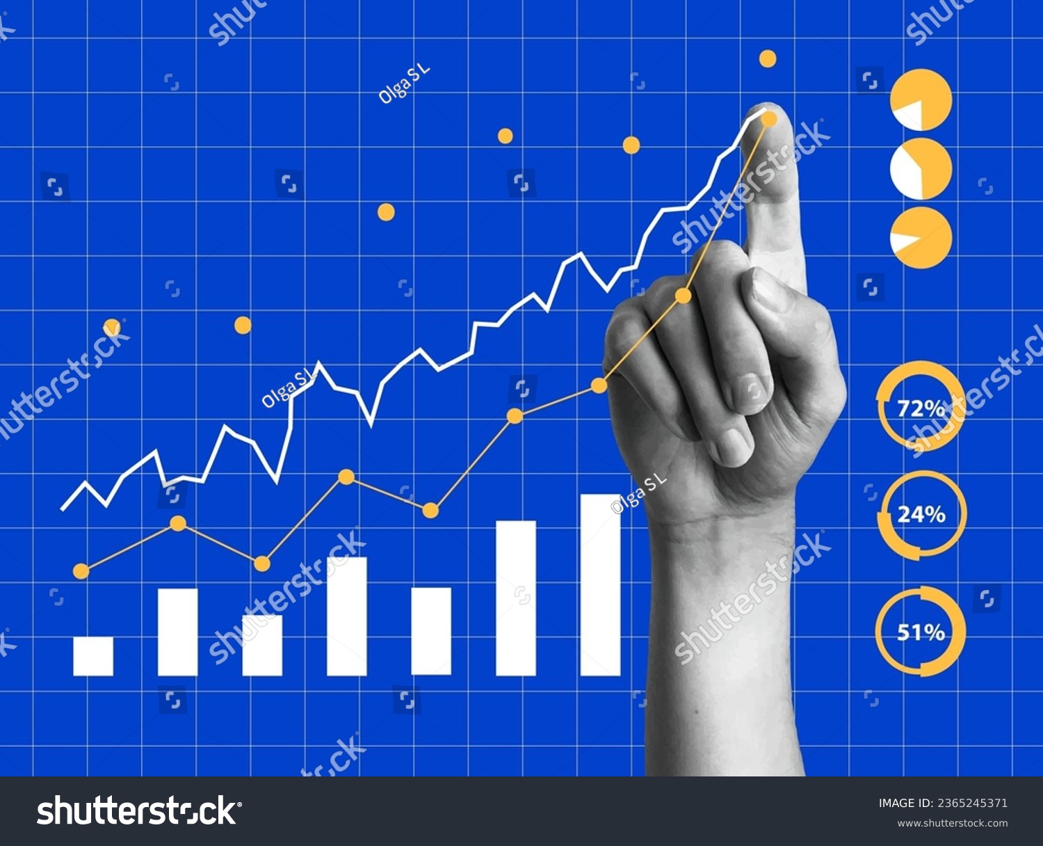 SVG of Minimalist collage with hands. Finance-themed banner. Digital finance business data graph showing technology of investment strategy for perceptive financial business decision svg