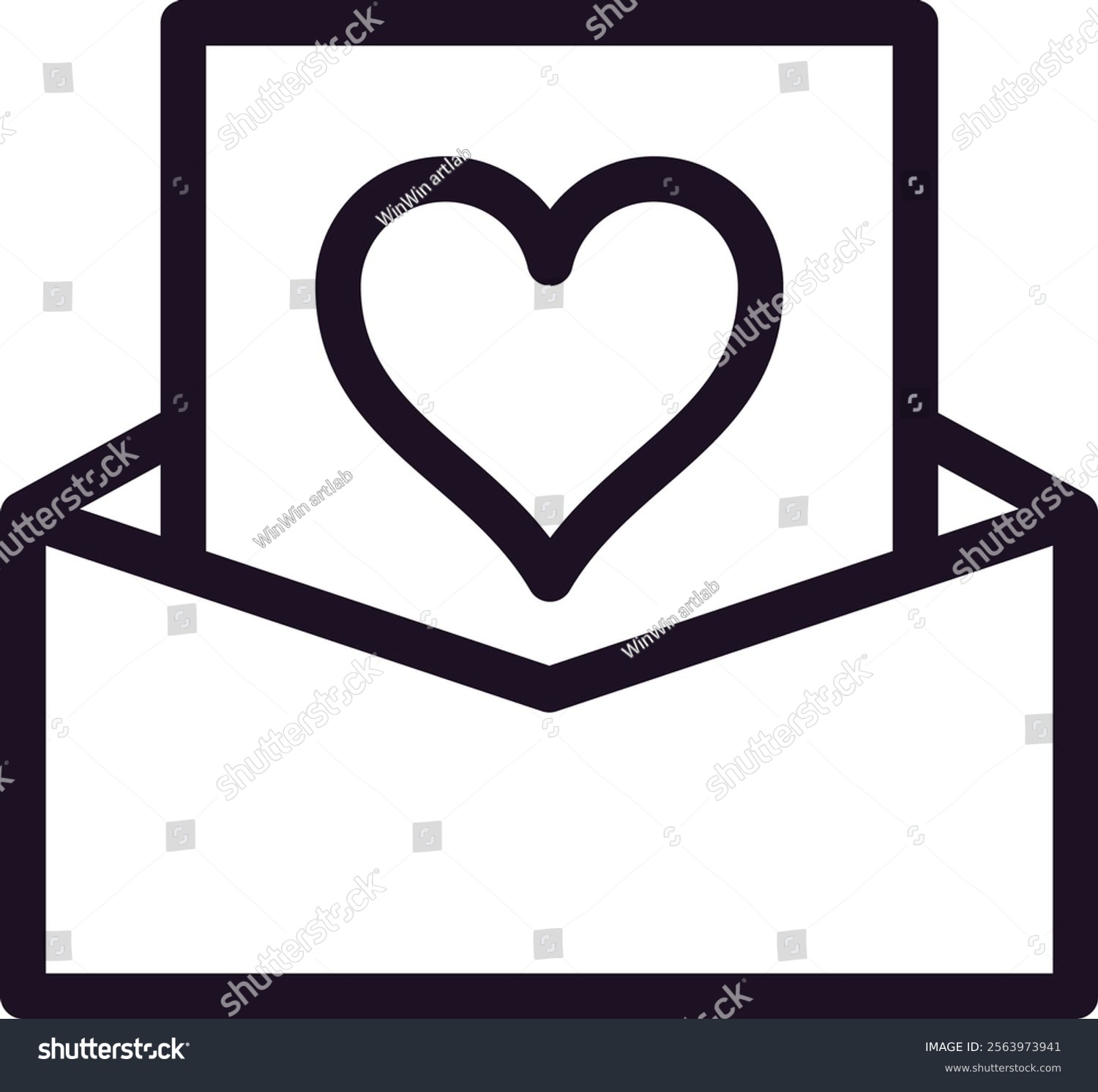 recommend clip art: Minimalist line art vector illustration featuring a love letter with a heart symbol emerging from an open envelope, capturing themes of romance and affection