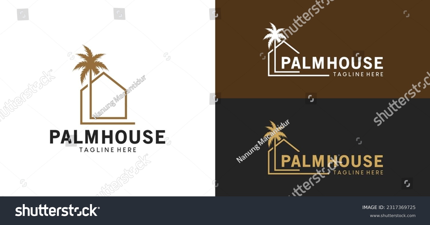 SVG of Minimalist palm tree house logo design with creative line style svg