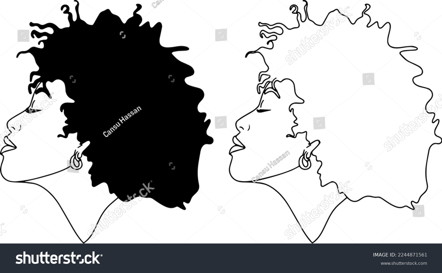 SVG of Minimalistic drawing of beautiful black women, afro american women, celebrating black history month, vector, outline svg