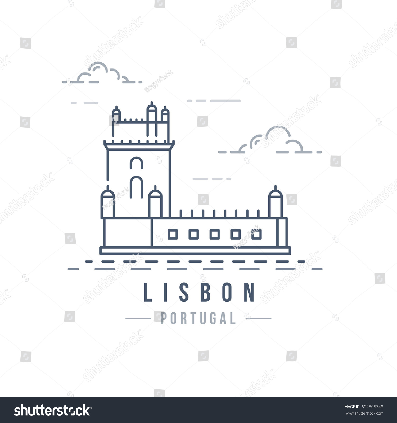 SVG of Minimalistic line-art landmark icon of Lisbon, Portugal svg