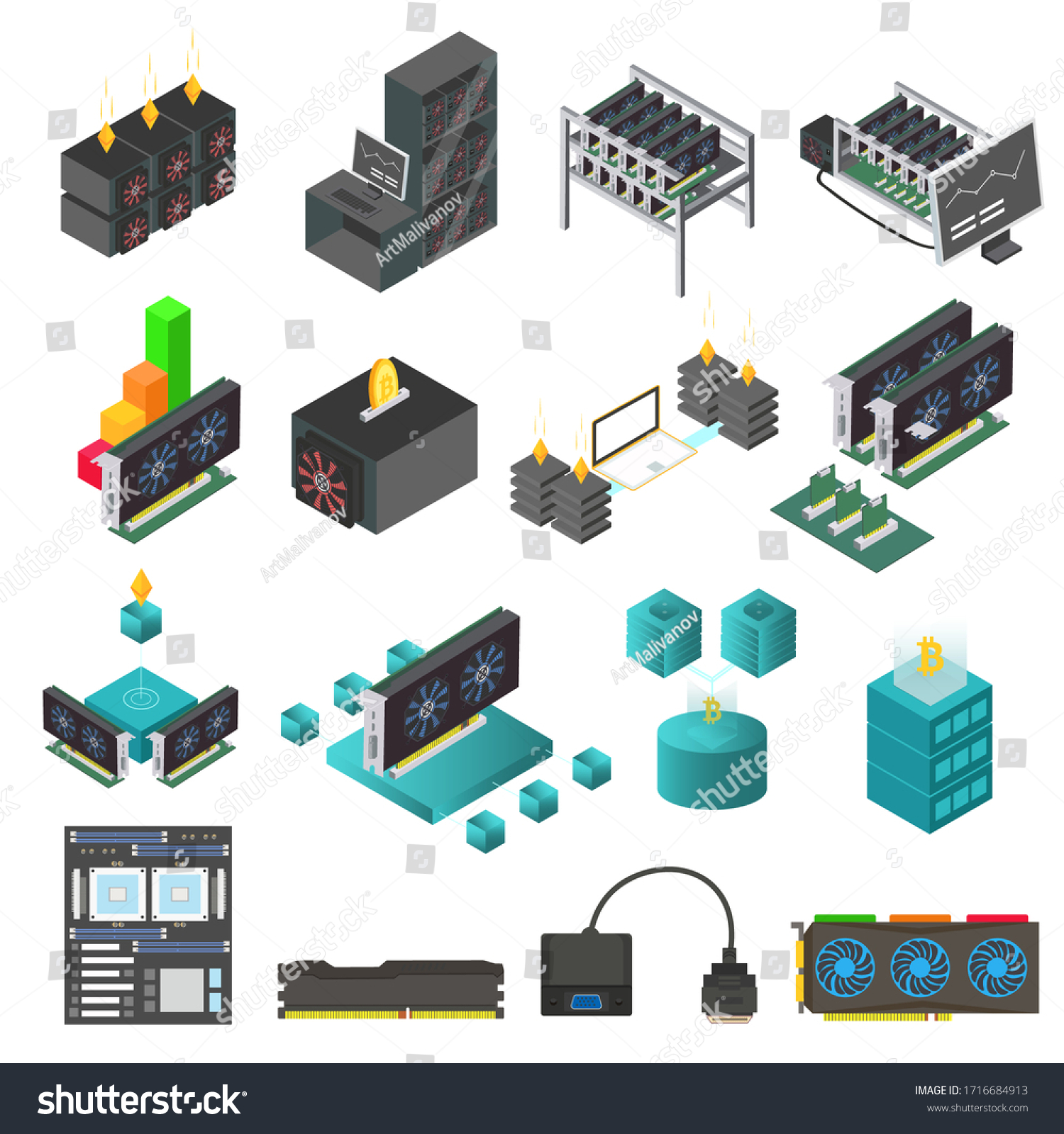 Mining Farm Process Vector Set Symbols Stock Vector (Royalty Free ...