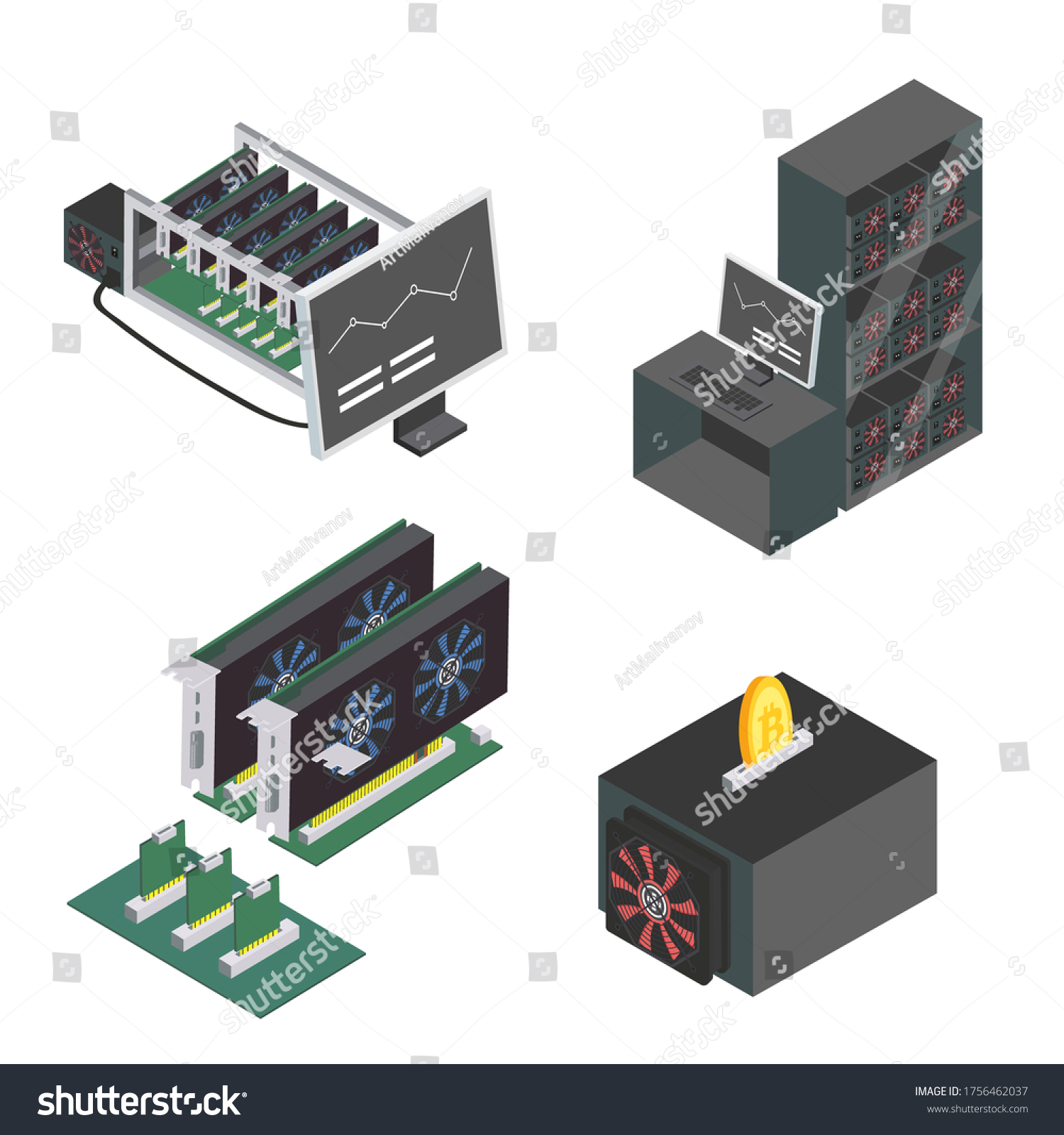 Mining Farm Process Vector Set Symbols Stock Vector (royalty Free 