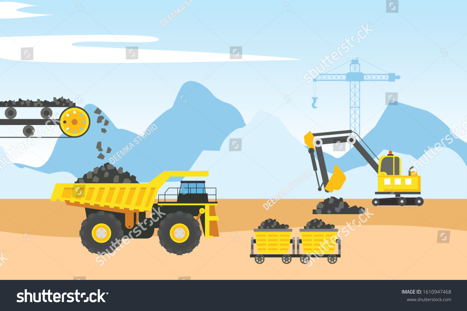 Mining Industry Flat Composition Coal Loading Stock Vector (Royalty ...