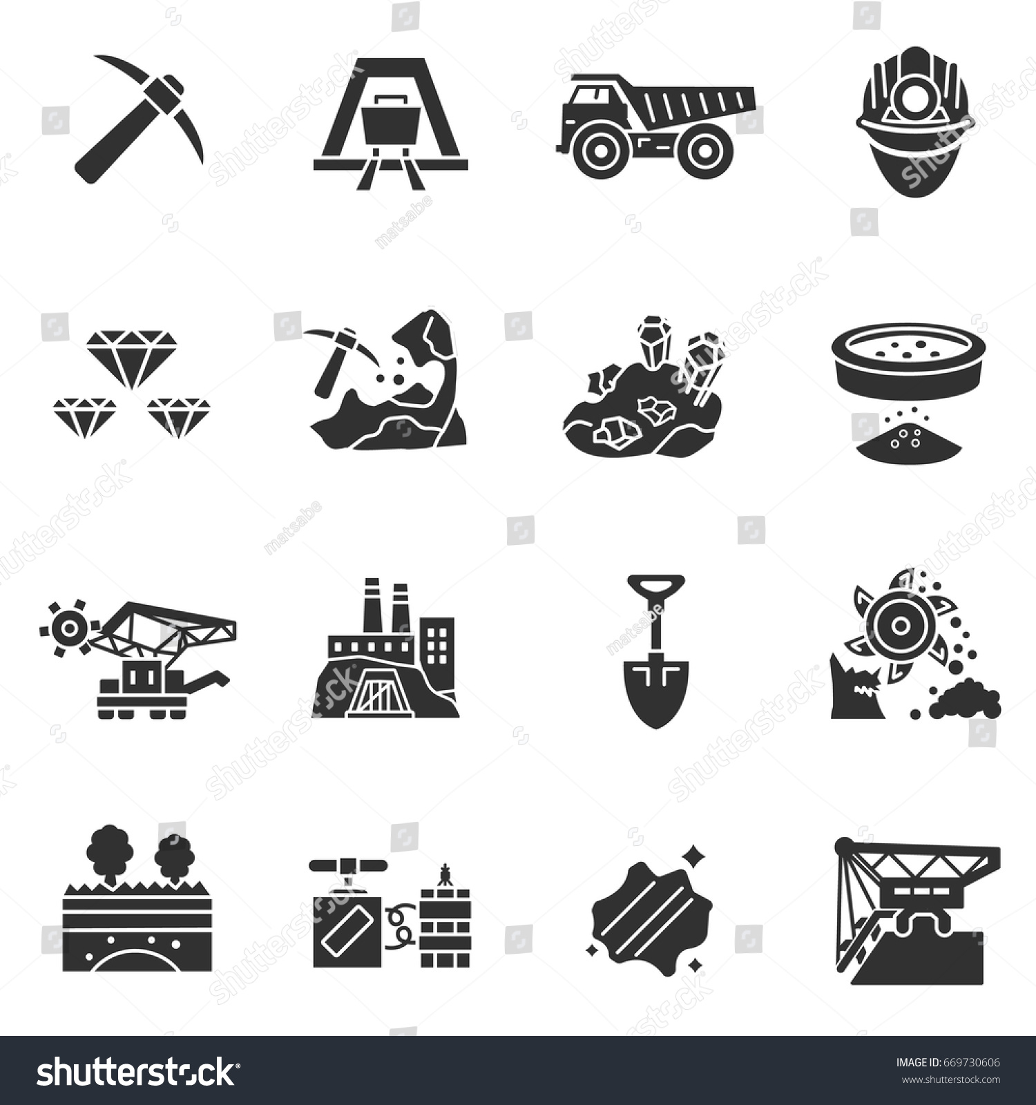 Mining Industry Monochrome Icons Extraction Minerals Stock Vector ...