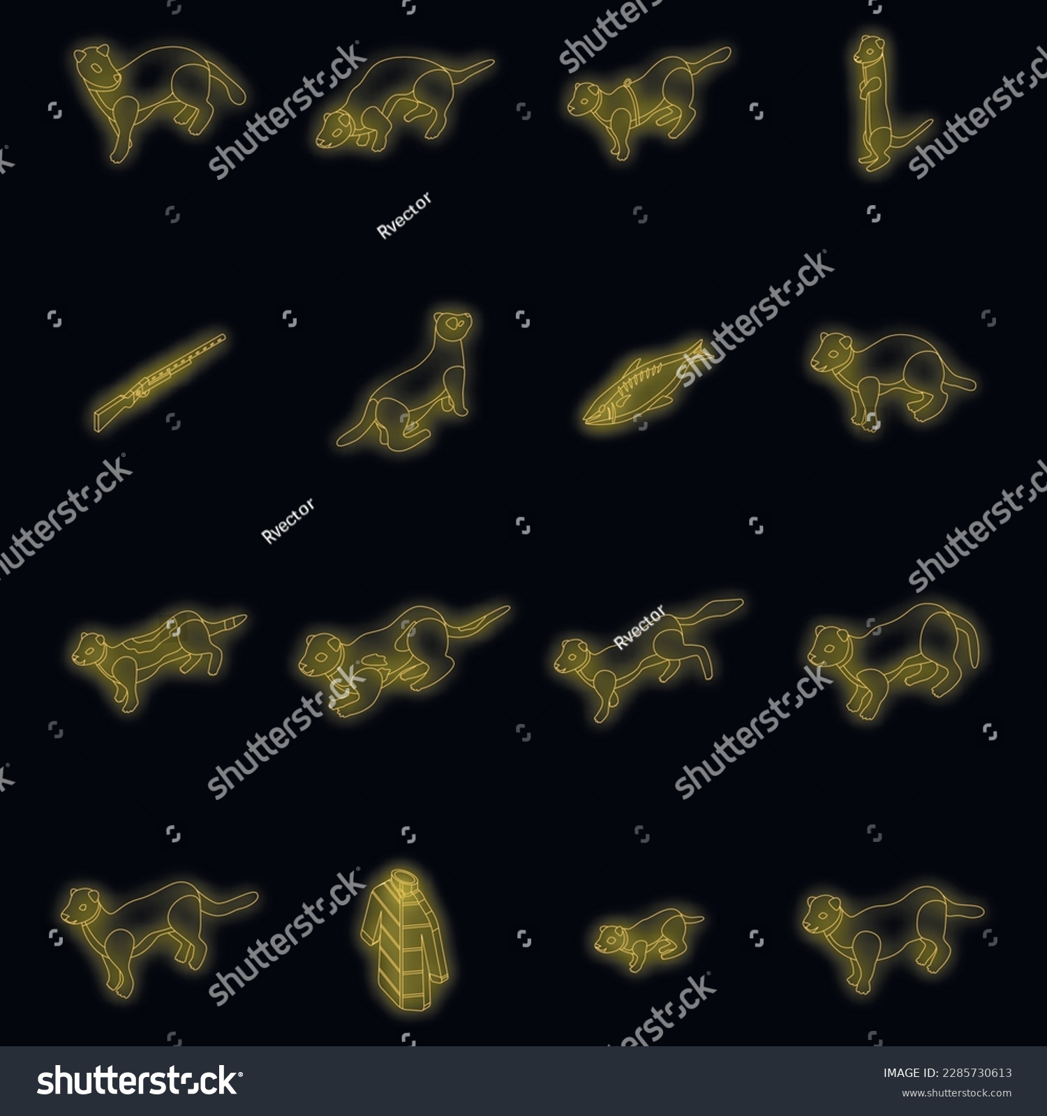 SVG of Mink icons set. Isometric set of mink vector icons neon color on black svg