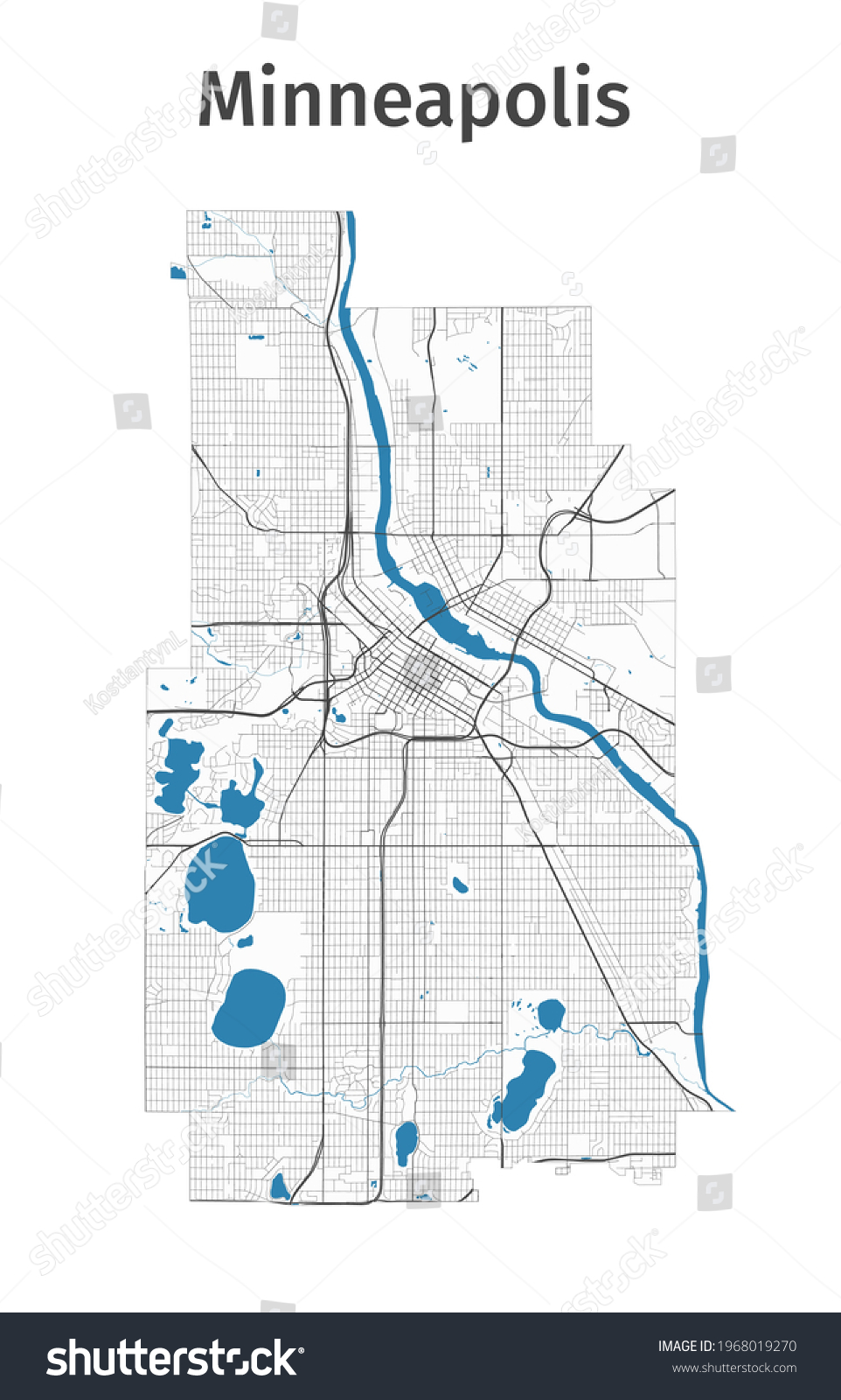 Minneapolis Map Detailed Map Minneapolis City: เวกเตอร์สต็อก (ปลอดค่า ...