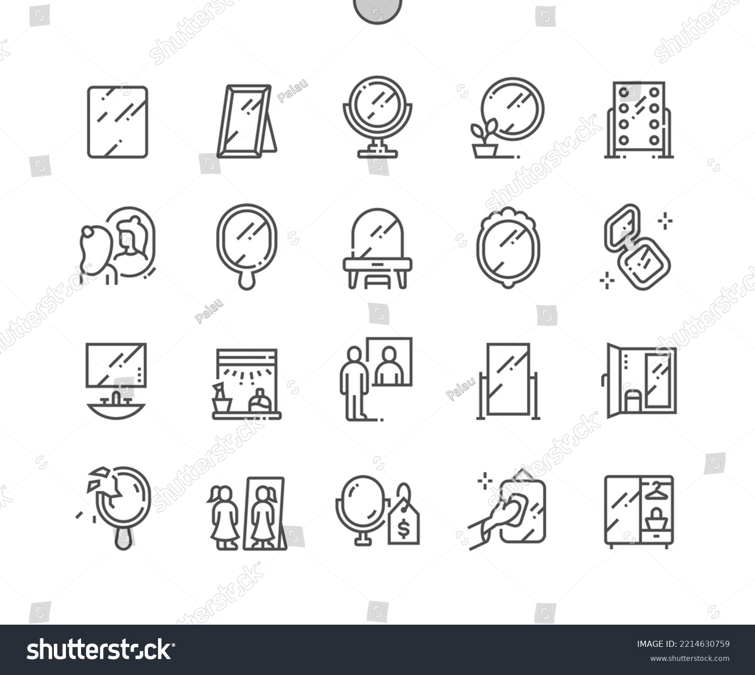SVG of Mirror. Self reflection. Various mirrors - round, makeup, full length, bathroom interior. Furniture store. Pixel Perfect Vector Thin Line Icons. Simple Minimal Pictogram svg