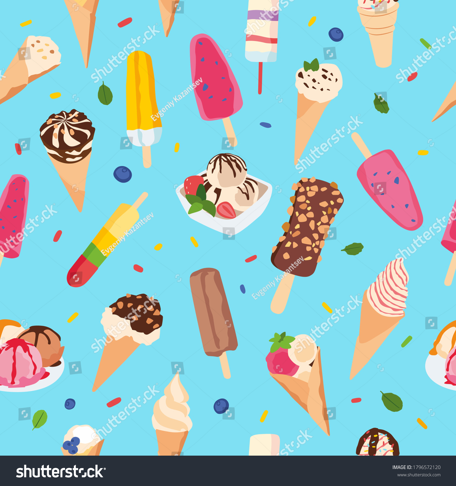 Miscellaneous Ice Cream On Blue Background Stock Vector (Royalty Free ...