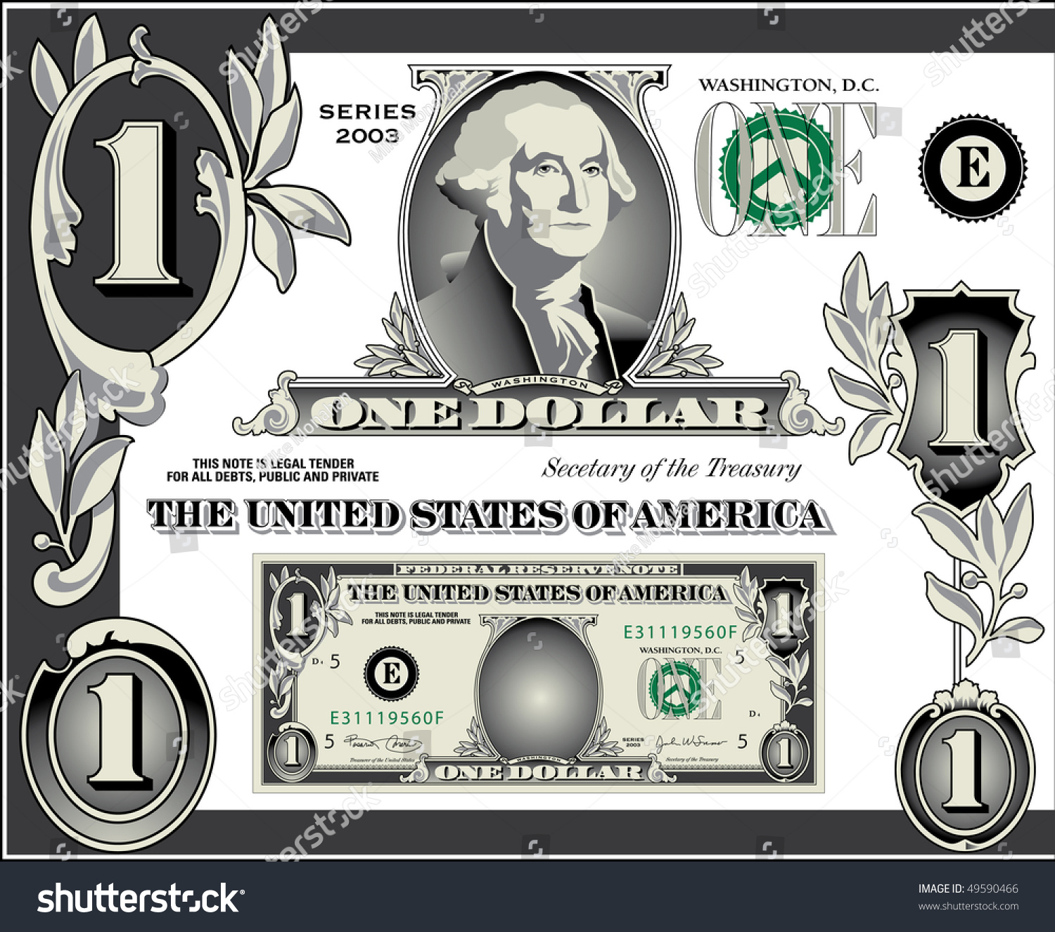 Miscellaneous Vector Dollar Bill Elements Stock Vector 49590466 ...