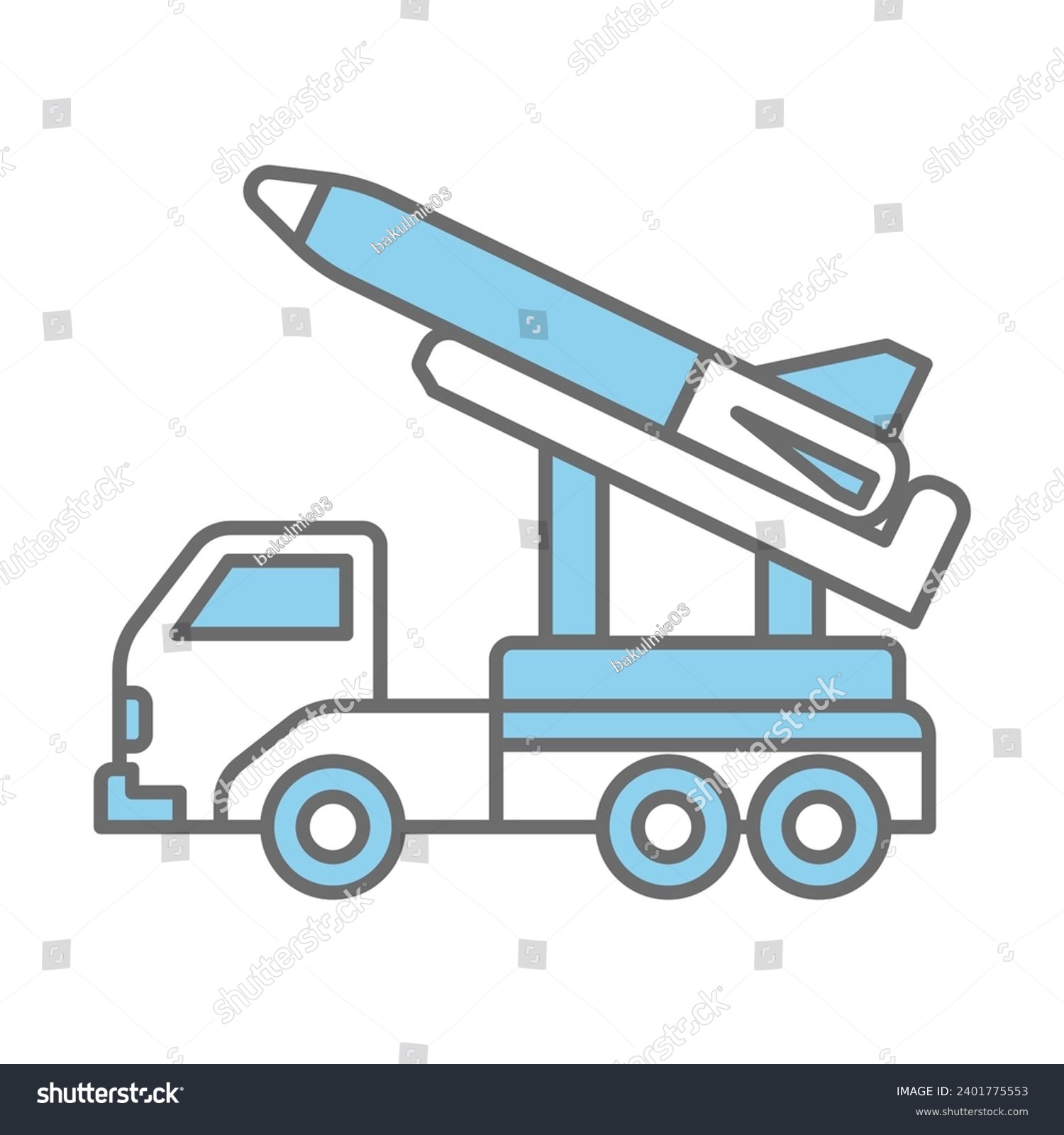 blue missile launcher truck, outline style clip art preview
