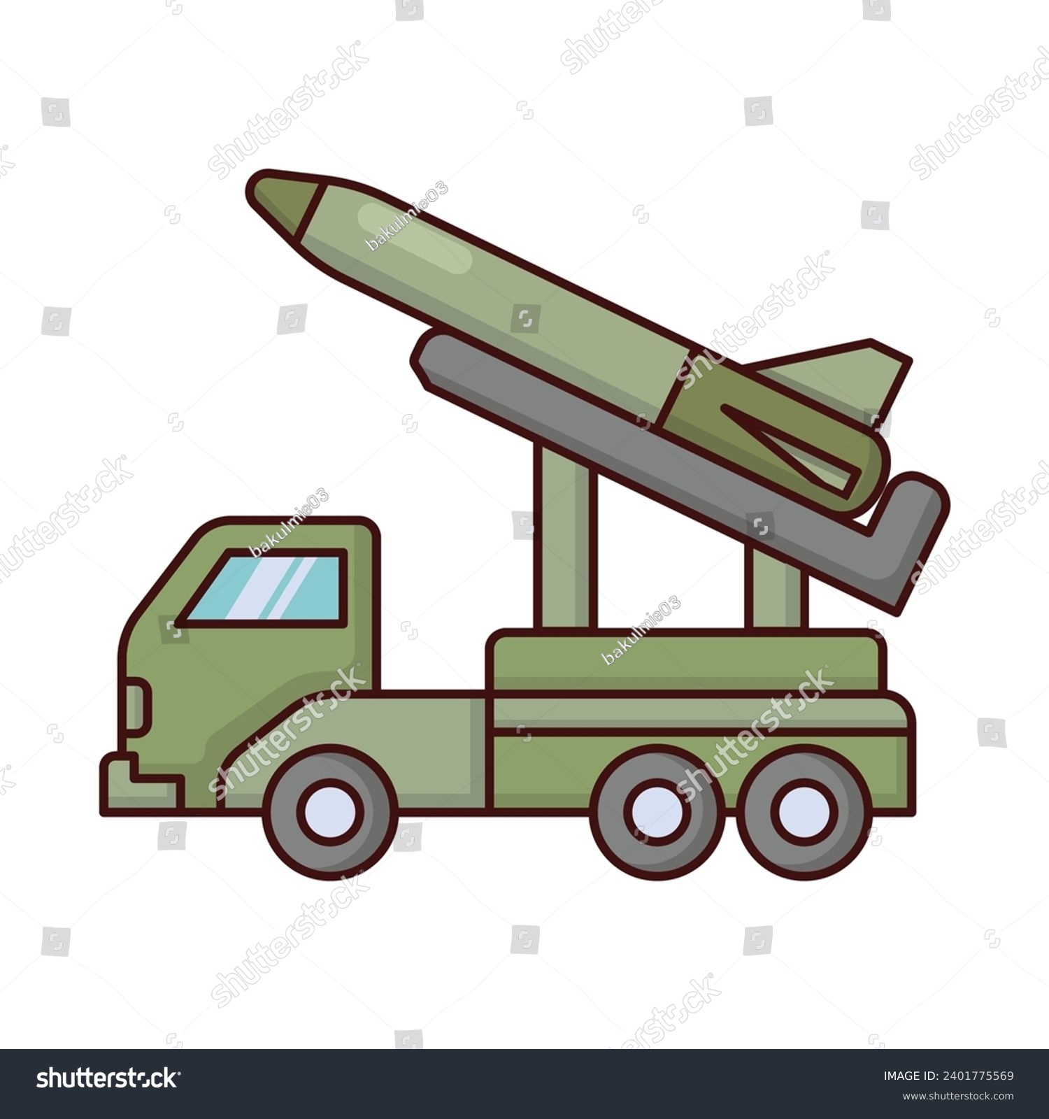 green missile launcher truck, cartoon style clip art preview