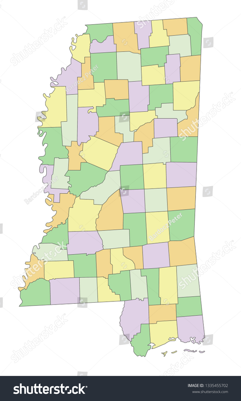 Mississippi Highly Detailed Editable Political Map Stock Vector ...