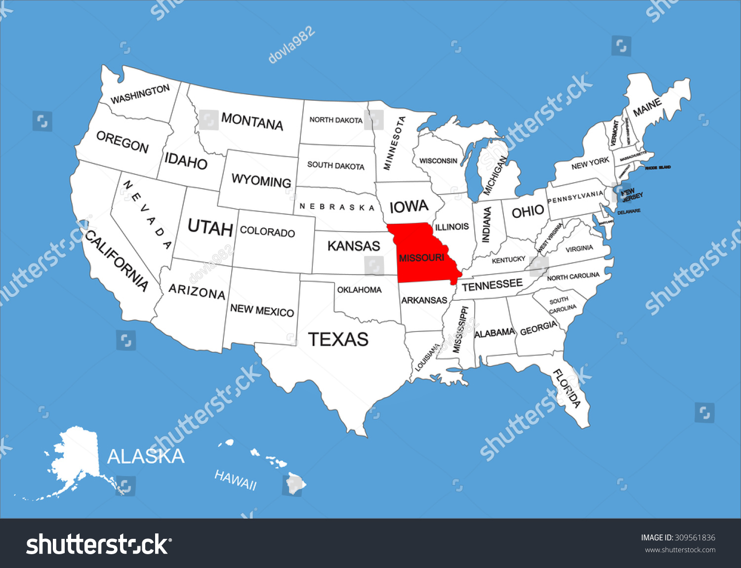 Missouri State Usa Vector Map Isolated Stock Vector Royalty Free