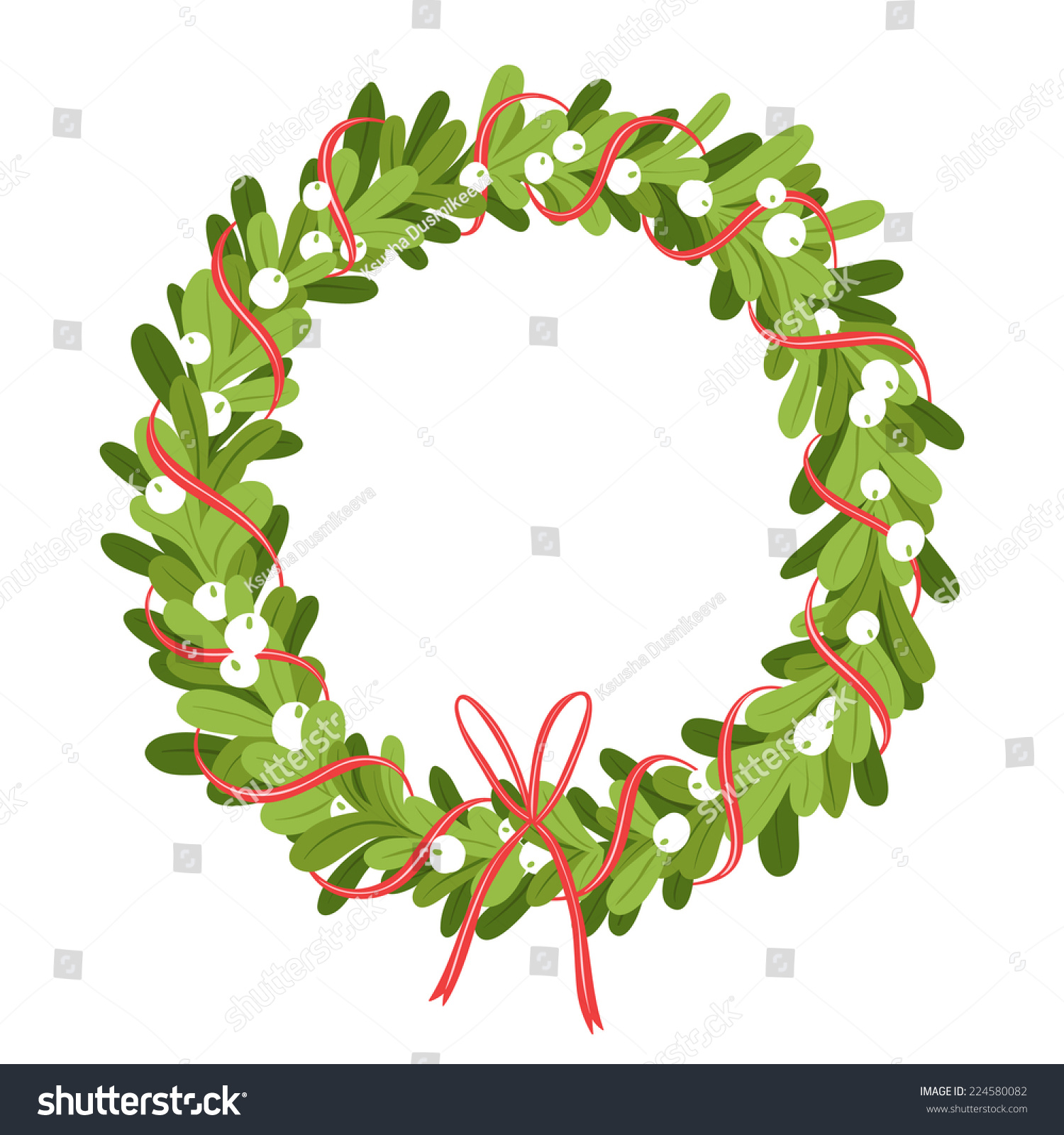 Mistletoe Wreath Isolated On White Vector Stock Vector Royalty Free 224580082