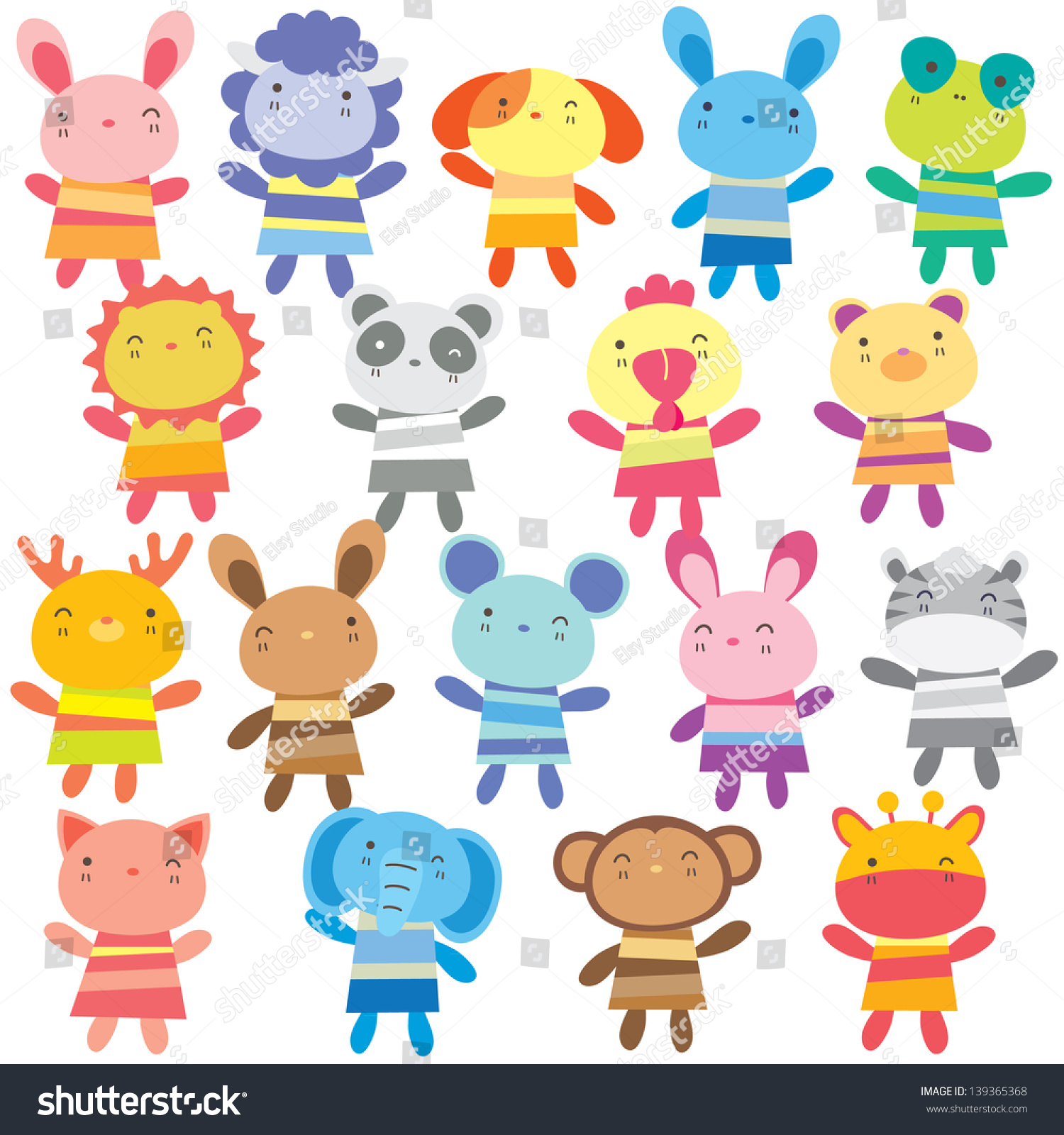 Mix Animal Dolls Clip Art Stock Vector 139365368 - Shutterstock