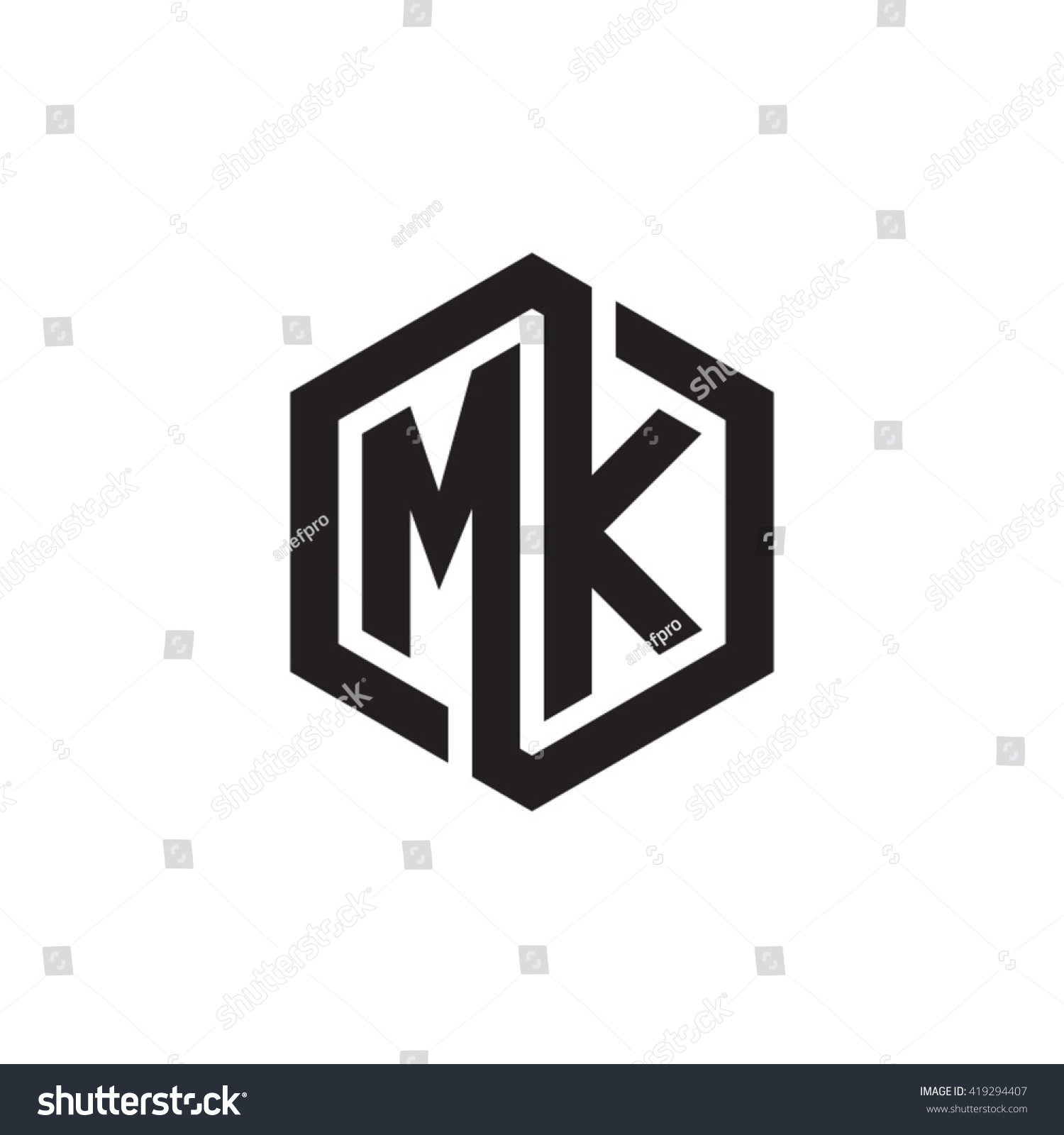 stock vector mk initial letters looping linked hexagon monogram logo 419294407