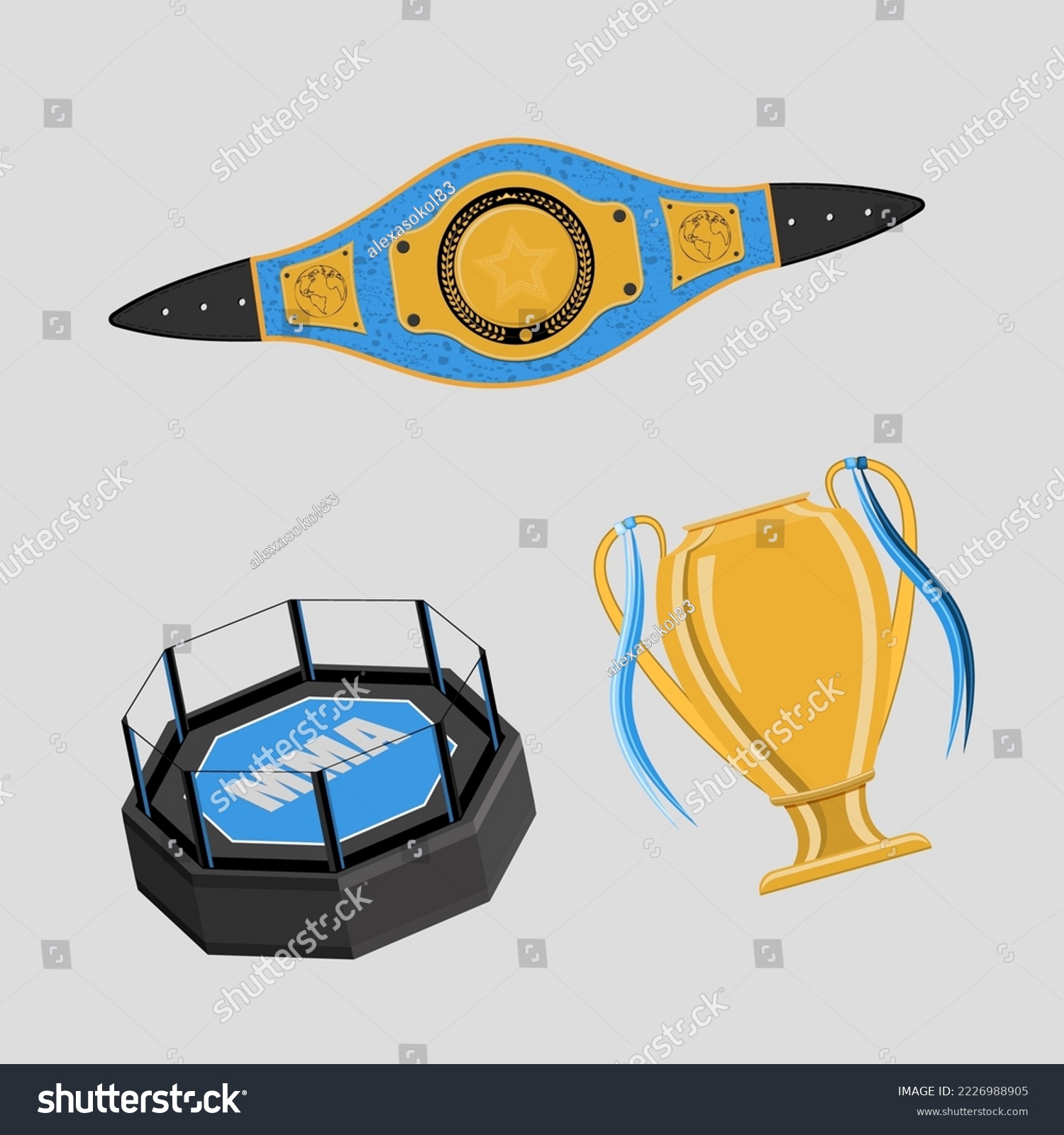 SVG of MMA ring, championship cup and belt. vector illustration. svg