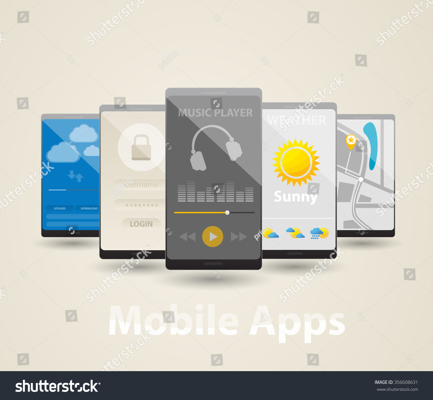 Mobile Apps Cartoon Illustration Mobile Phone Stock Vector