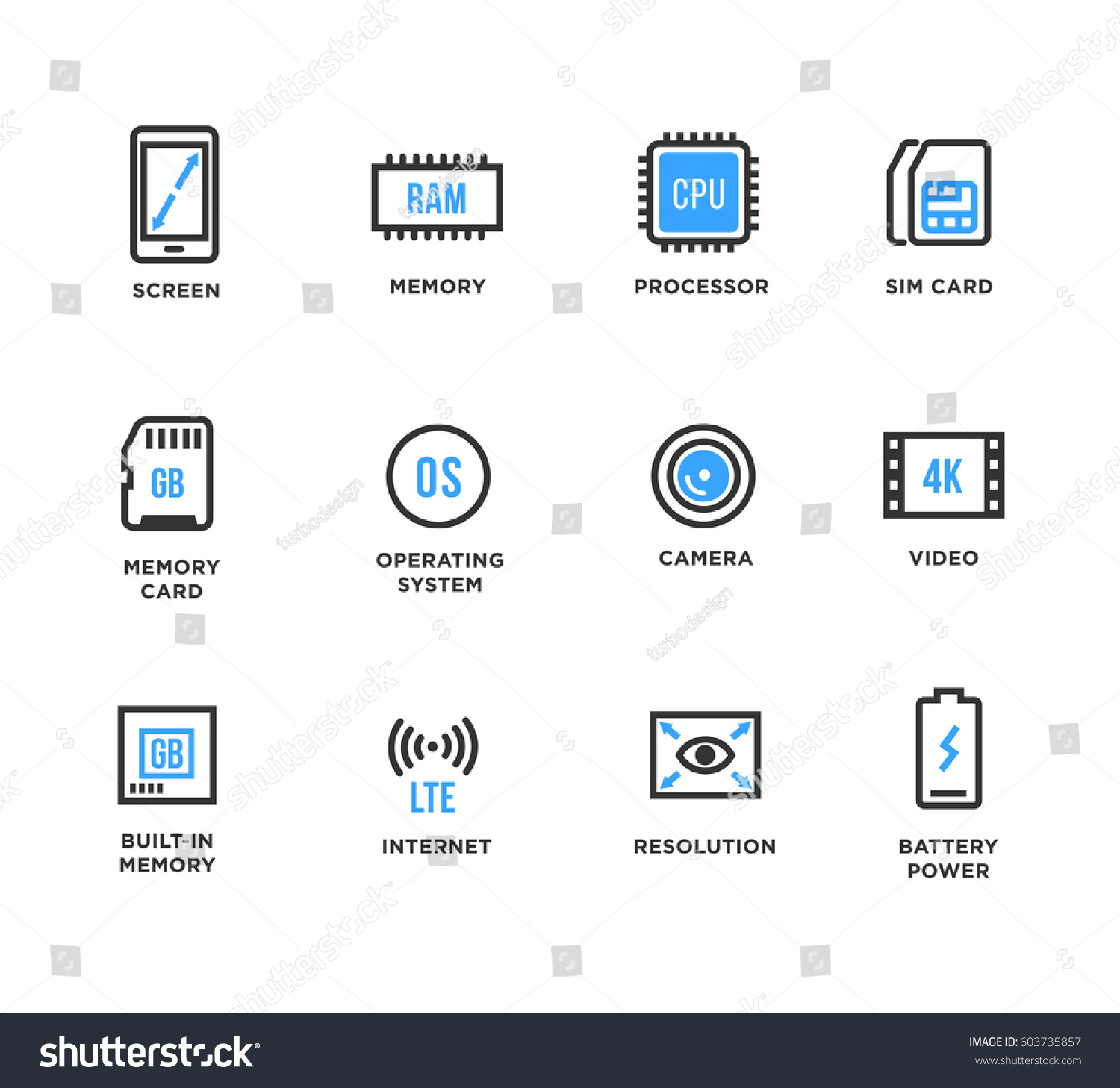 Mobile Device Components Vector Icon Set Stock Vector (Royalty Free