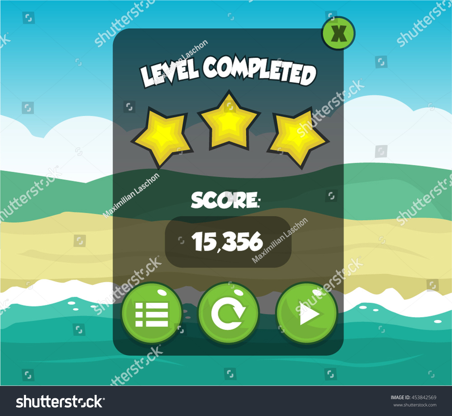 Mobile Game Level Completed Popup Screen Stock Vector Royalty Free