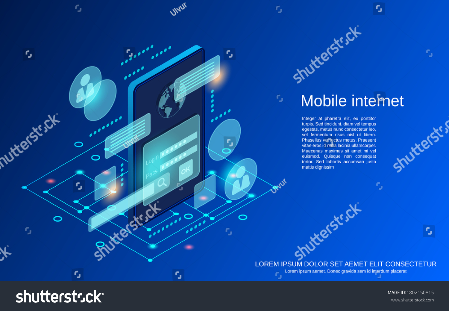Mobile Flat 3d Isometric Vector เวกเตอร์สต็อก (ปลอดค่าลิขสิทธิ์) 1802150815
