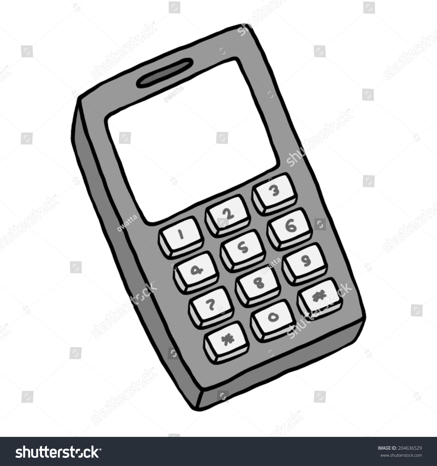 Mobile Phone Cartoon Vector Illustration Grayscale Stock Vector