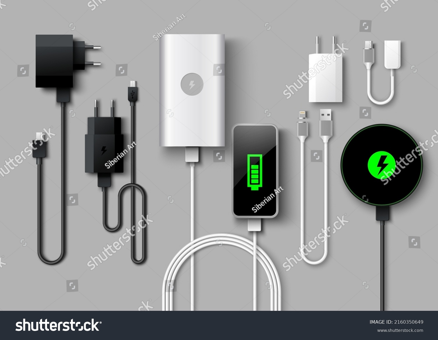 SVG of Mobile phone charger vector set. Realistic smartphone power supply. 3D USB cables, cords and electric plugs. Auto adaptors for charging digital devices. Equipment for accumulator refuel svg