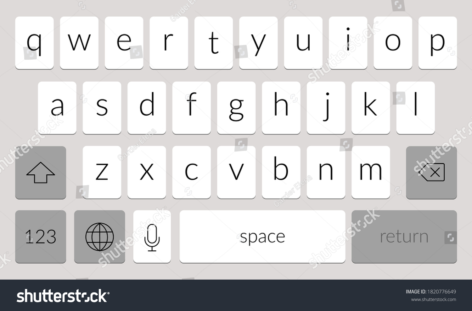 「携帯電話のキーボードテンプレート。 Qwertyスマートフォンのベクター画像キーパッド。 デジタルUI画面タッチスクリーンフォント」の