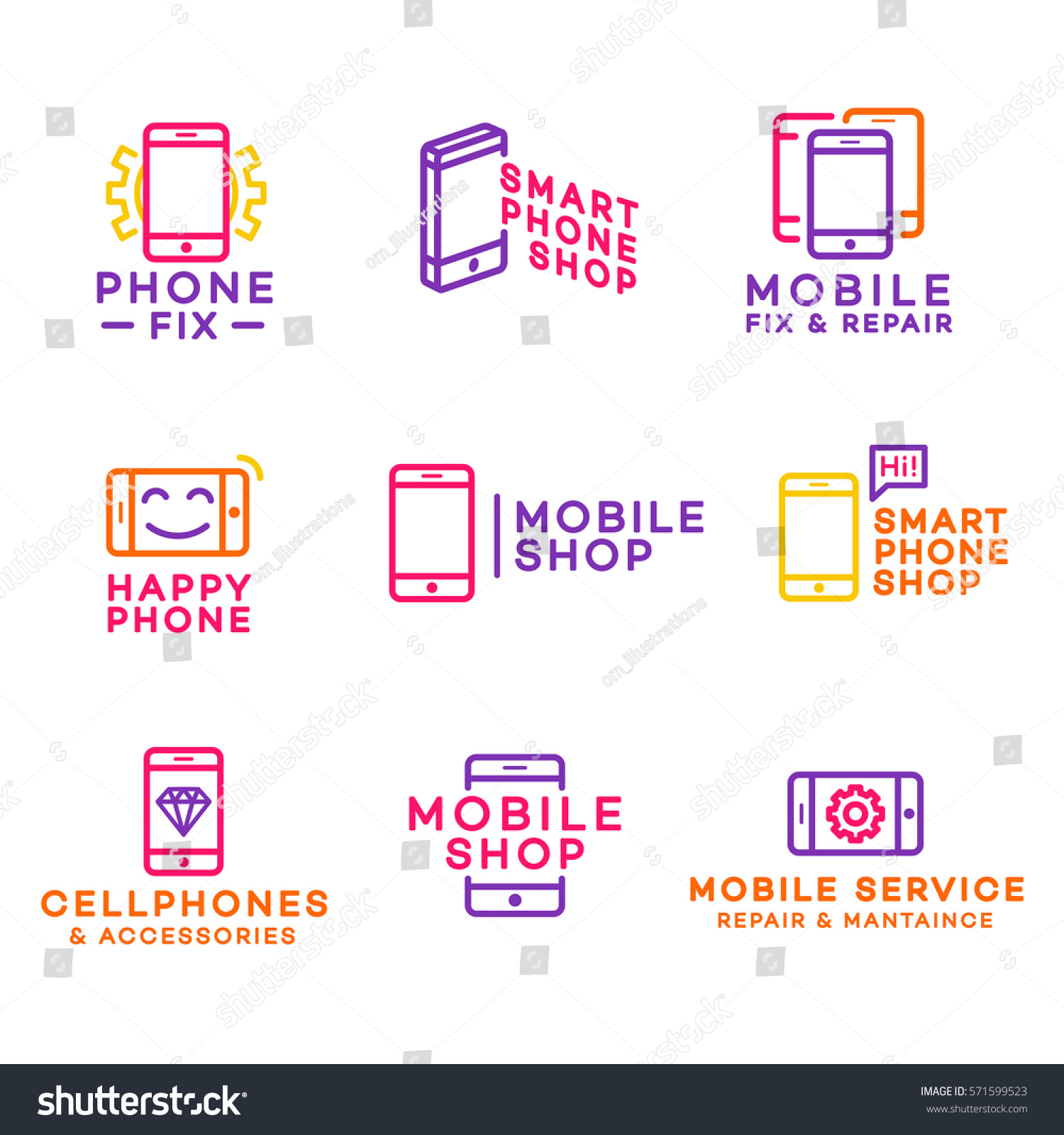 Mobile Shop Logo Set Line Style Stock Vector 571599523 - Shutterstock