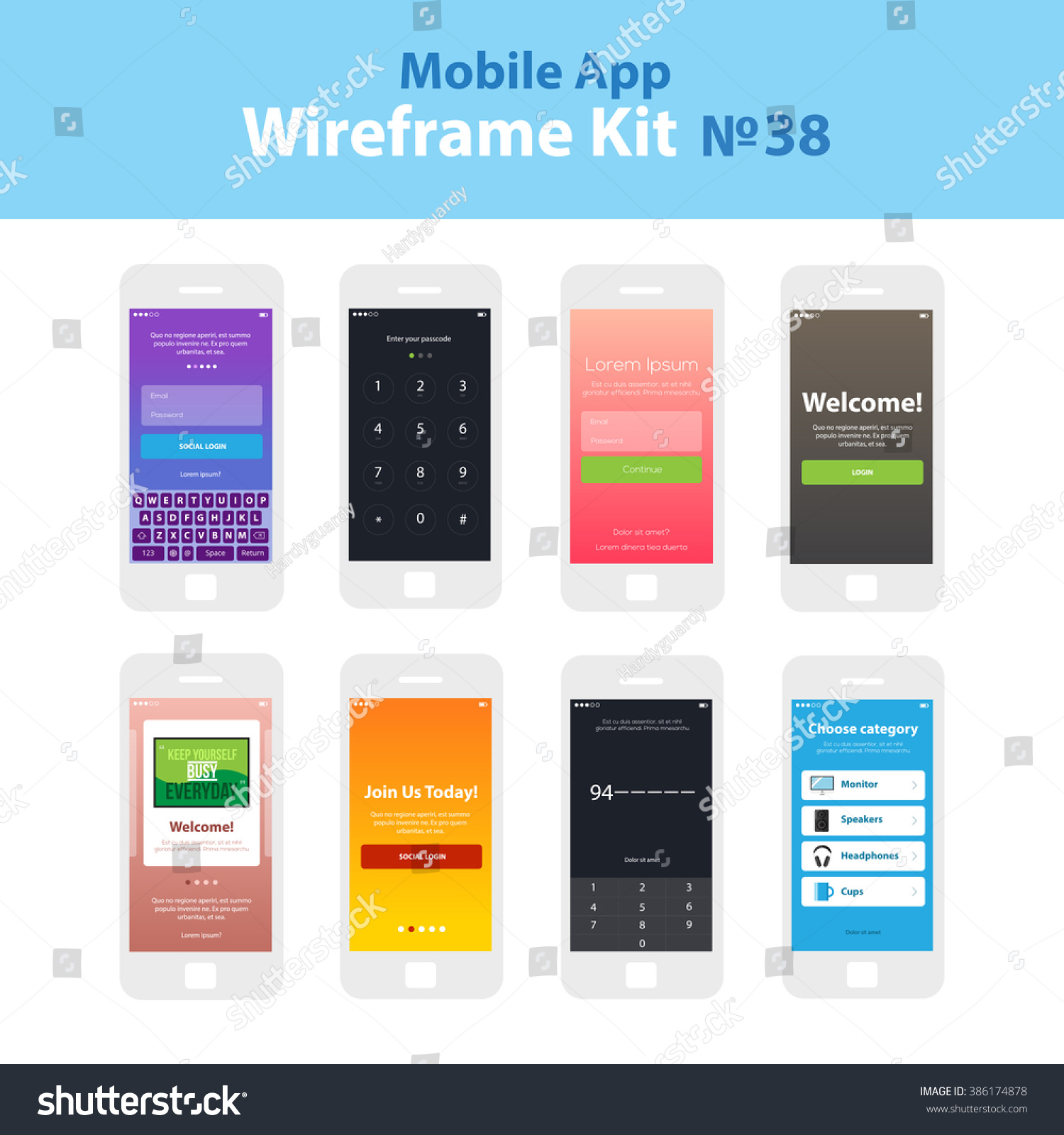 Mobile Wireframe App Ui Kit 38 Stock Vector (Royalty Free) 386174878