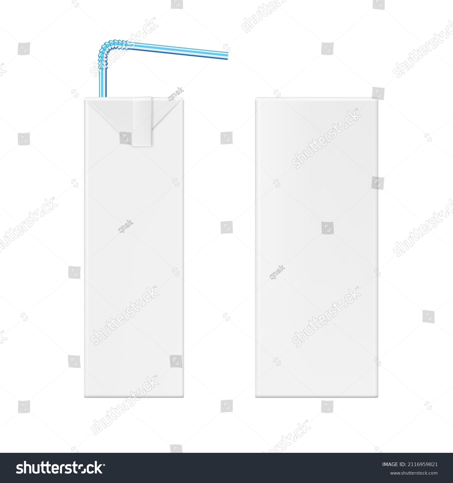 SVG of Mock-up of a small cardboard packaging for baby food, juice, dairy products. Vector 3d template with side and front view. Paper box with a tube. svg