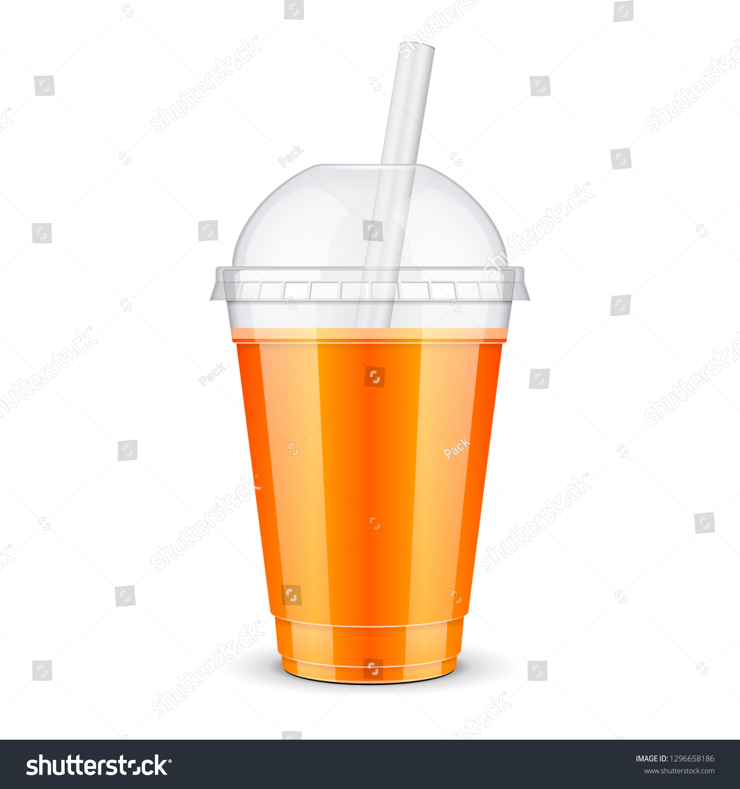 SVG of Mockup Filled Disposable Plastic Cup With Lid And Straw. Orange, Apricot, Mango, Melon, Fresh Drink. Yellow, Orange Juice. Transparent. Illustration Isolated On White Background Mock Up Template  svg