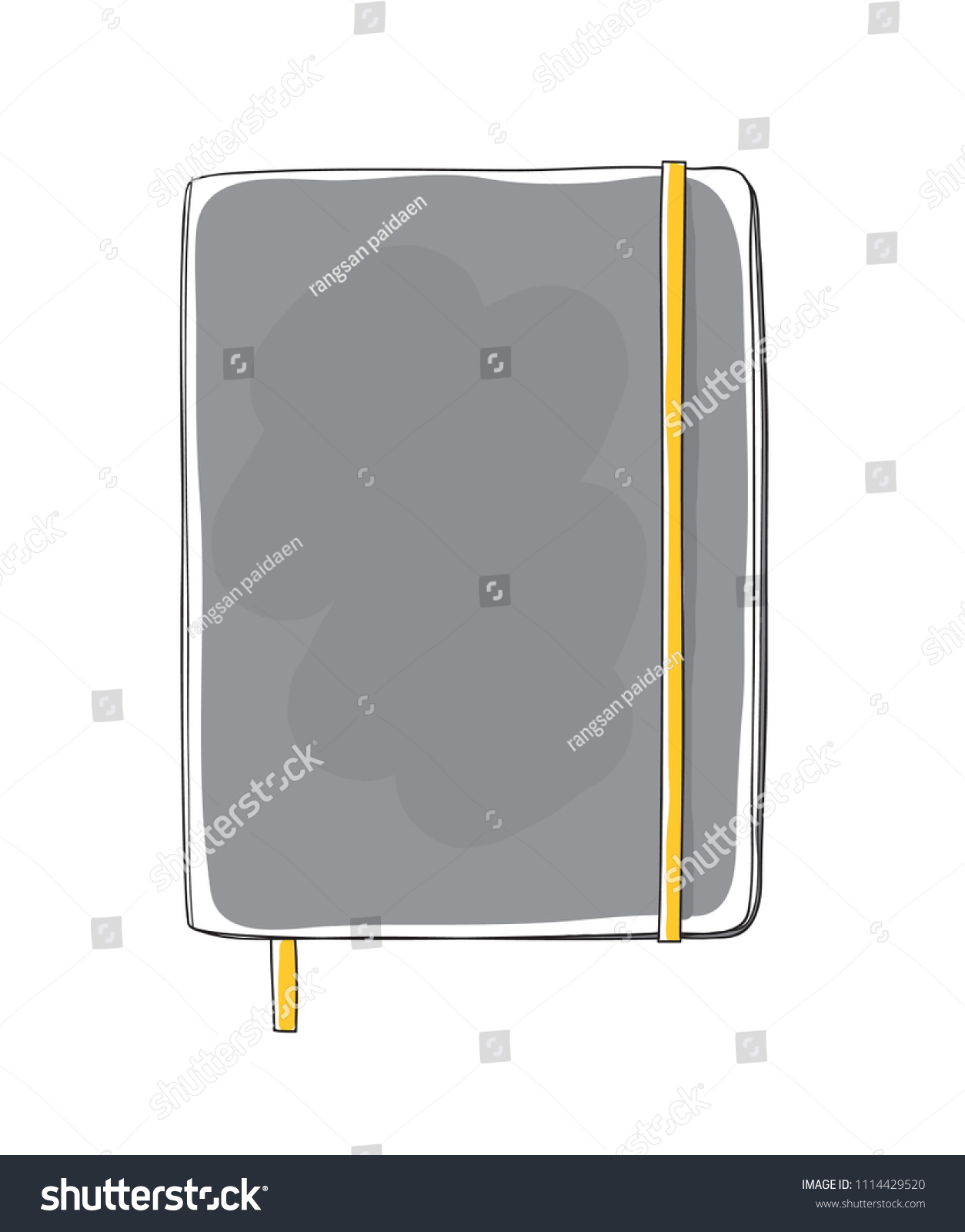 gray notebook with yellow strap, simple design clip art preview