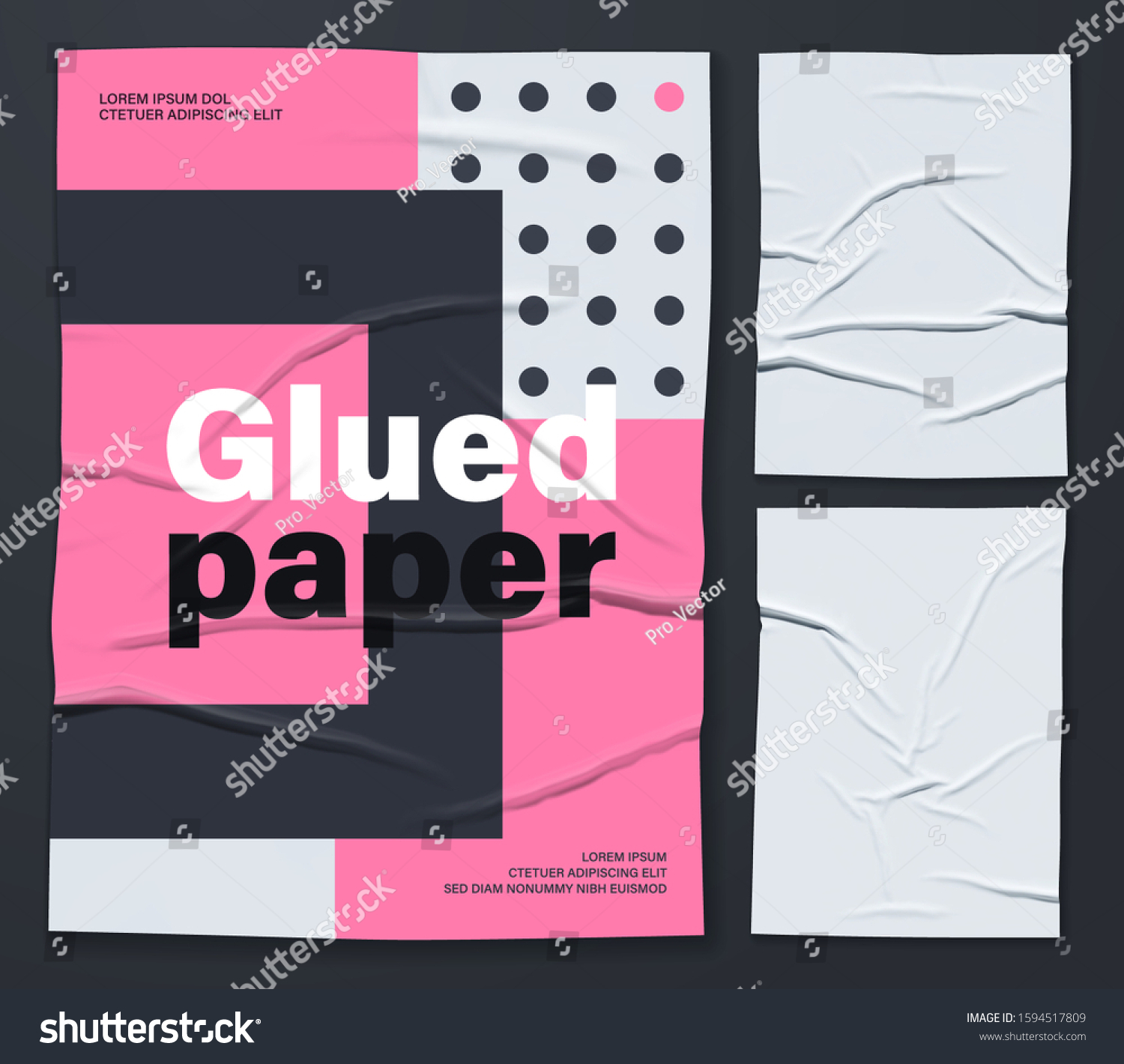 Download Mockup White Glued Wrinkled Poster Set Stock Vector Royalty Free 1594517809 PSD Mockup Templates