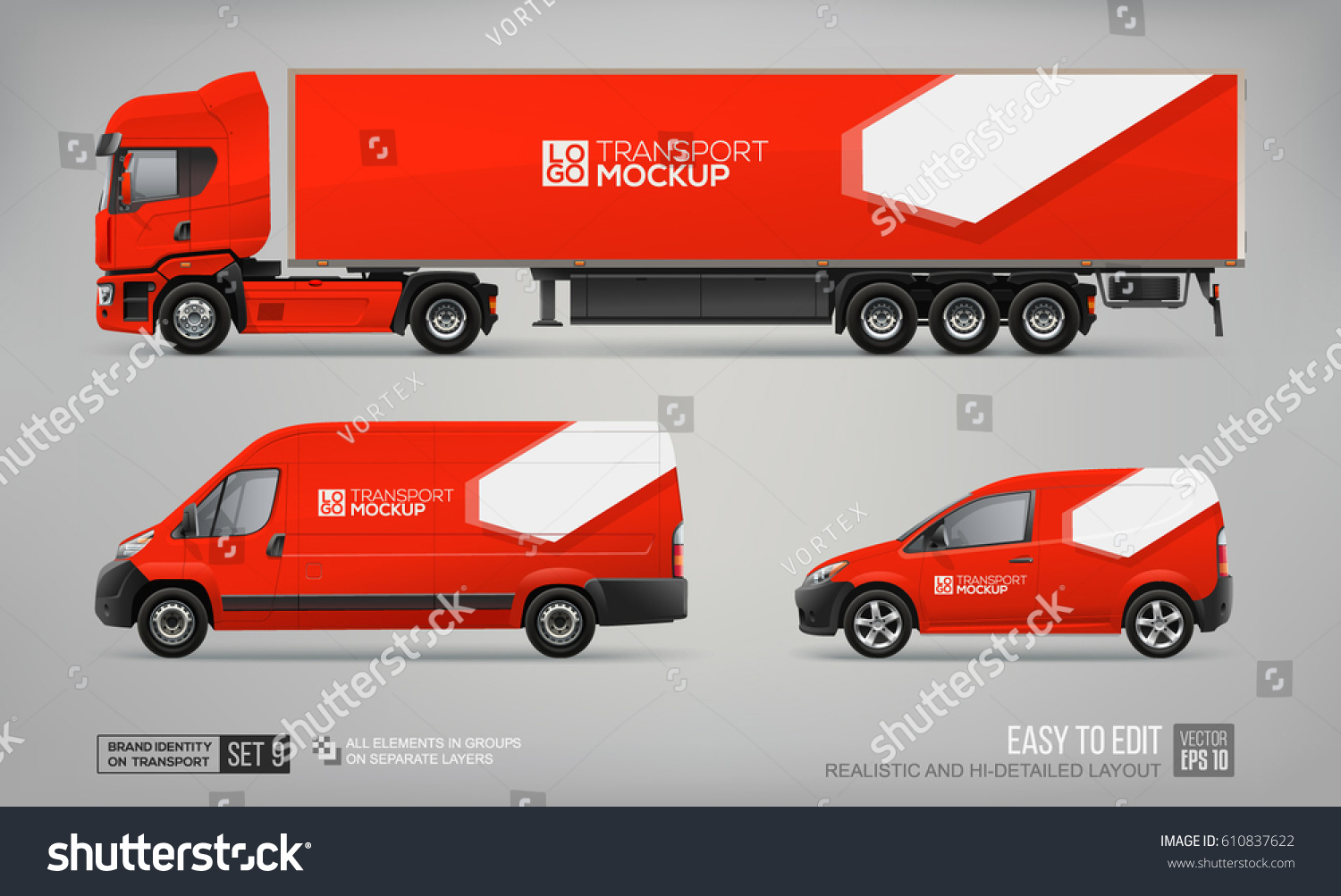 Download Mockup Set Red Truck Trailer Cargo Stock Vector 610837622 - Shutterstock