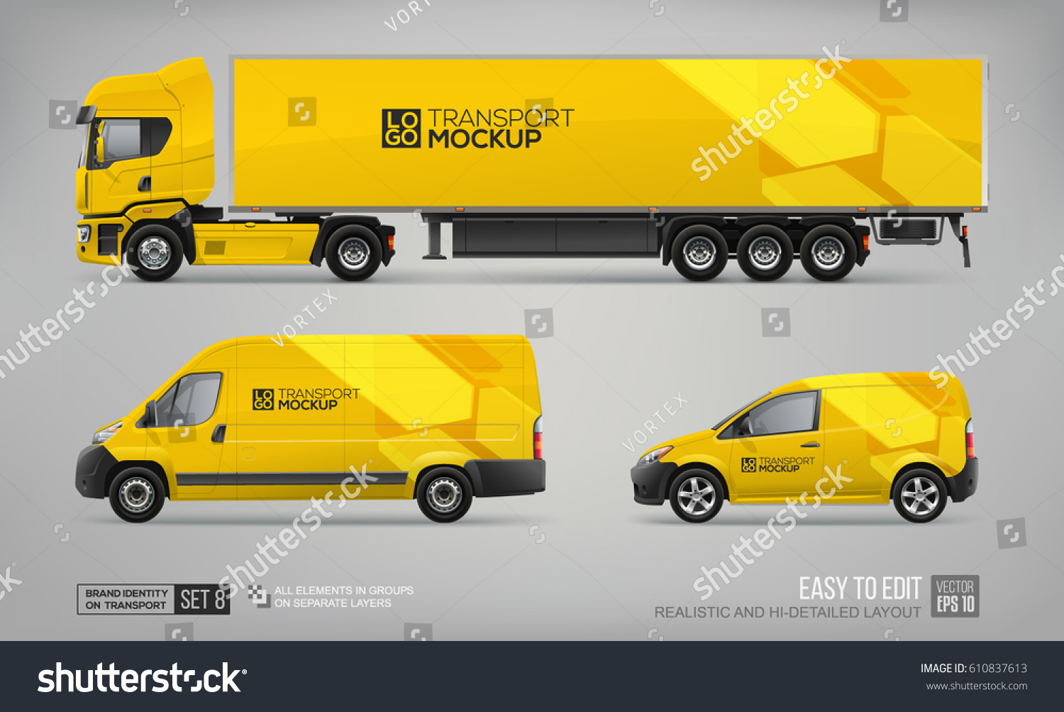 Download Mockup Set Yellow Truck Trailer Cargo Stock Vector Royalty Free 610837613 Yellowimages Mockups