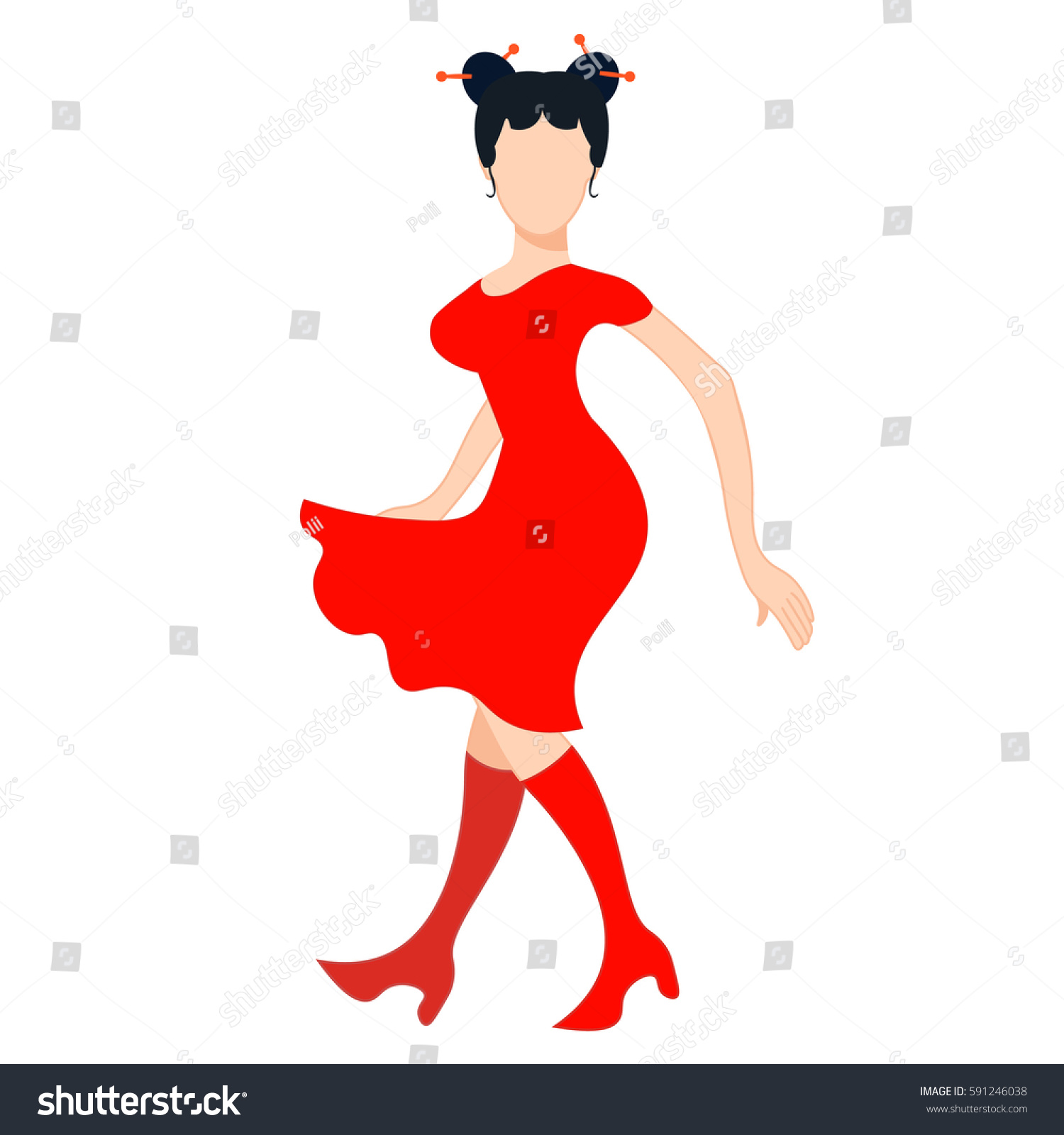 Model Girl Red Dress Brunette Vector Stock Vector (Royalty Free ...