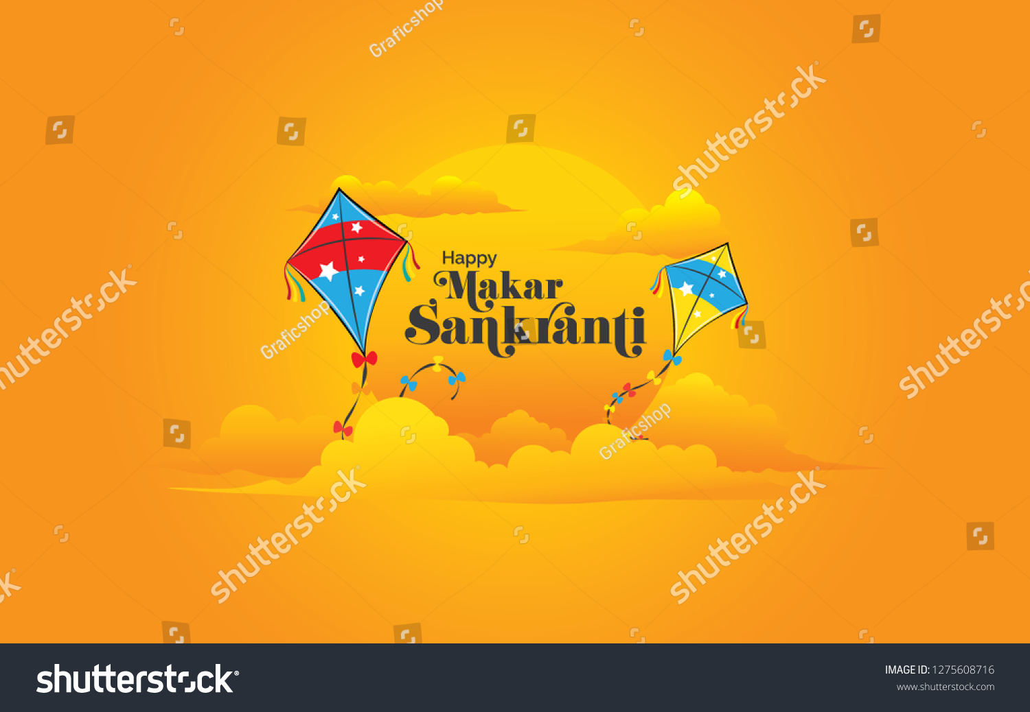 SVG of Modern and Creative Happy Makar Sankranti Festival Background Decorated with Kites, Cloud and Sun svg